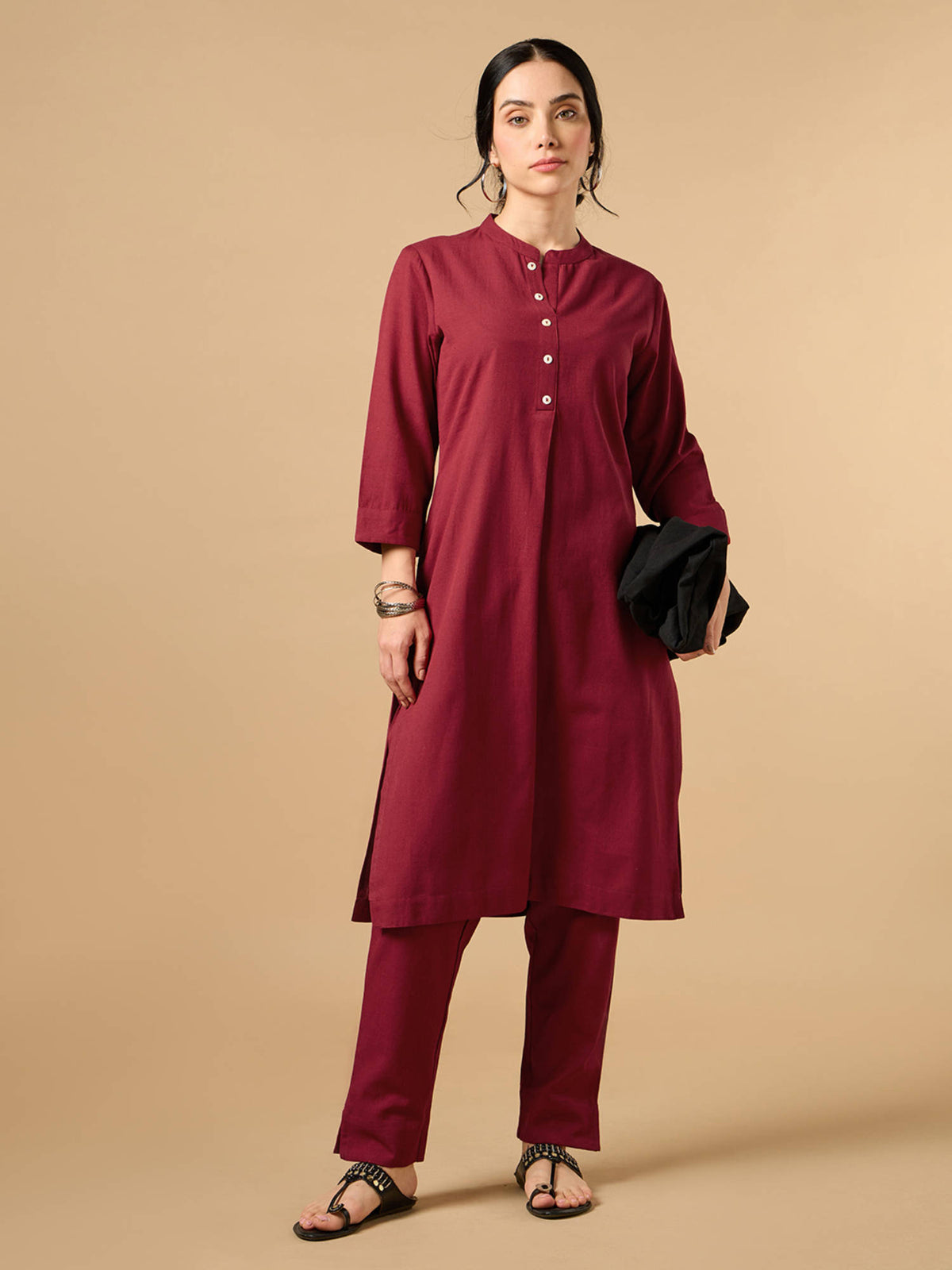 Classic Linen Off White Straight Long Kurta | KDG - view 24