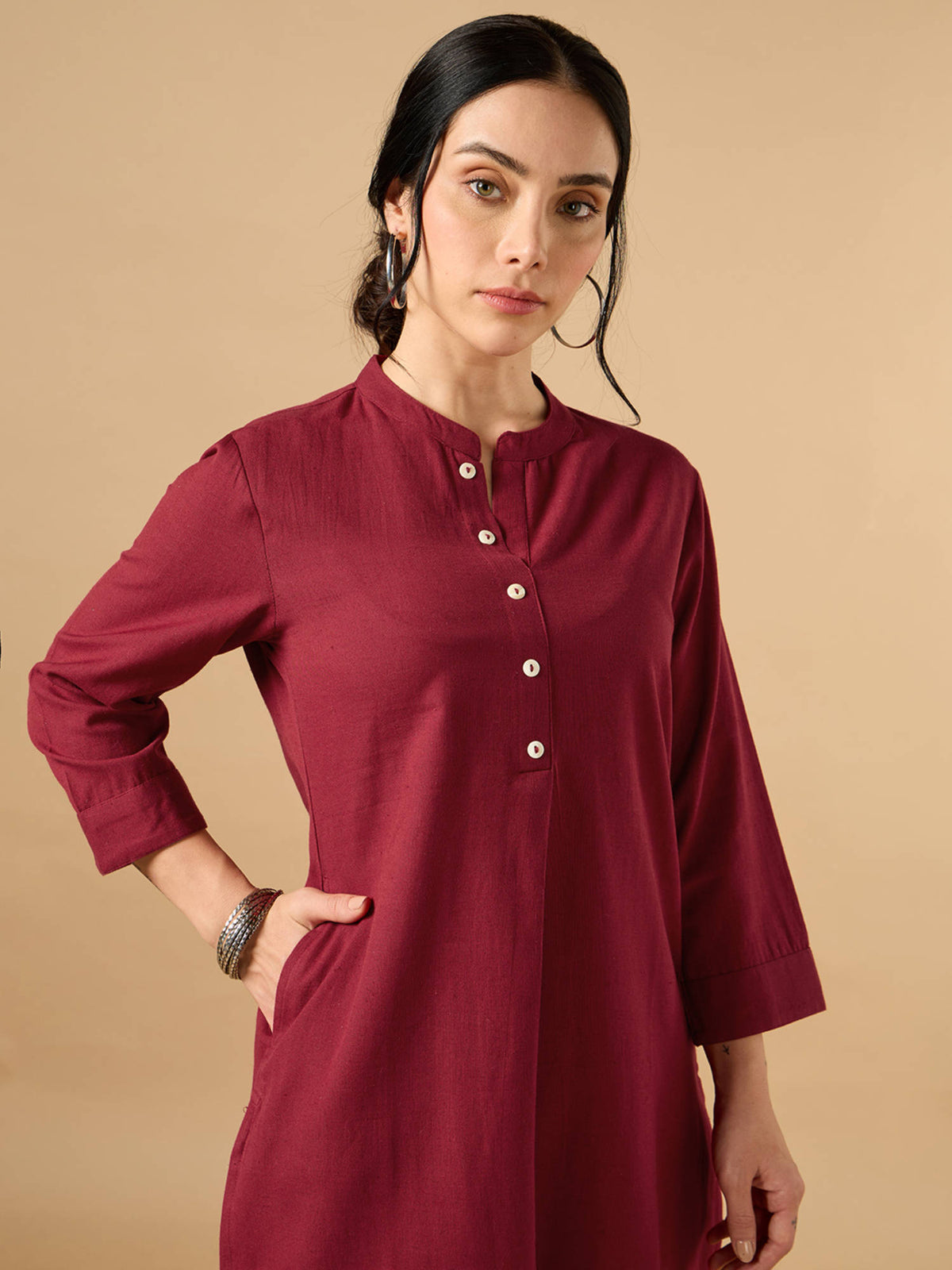 Classic Linen Off White Straight Long Kurta | KDG - view 25