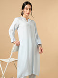 Classic Linen Off White Straight Long Kurta | KDG - view 29