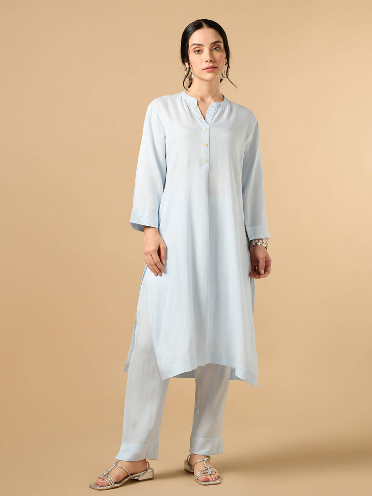 Classic Linen Off White Straight Long Kurta | KDG - view 30