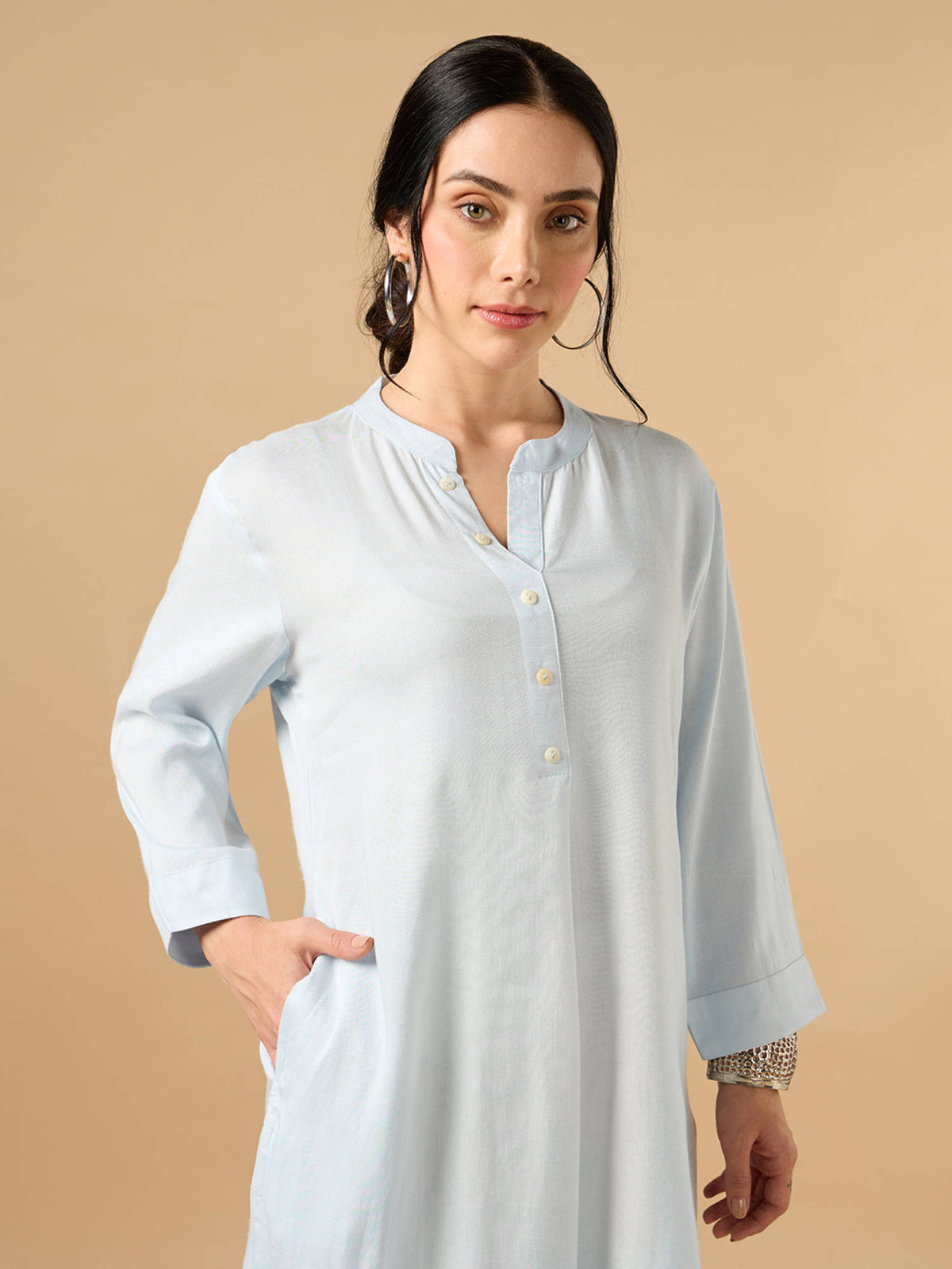 Classic Linen Off White Straight Long Kurta | KDG - view 31