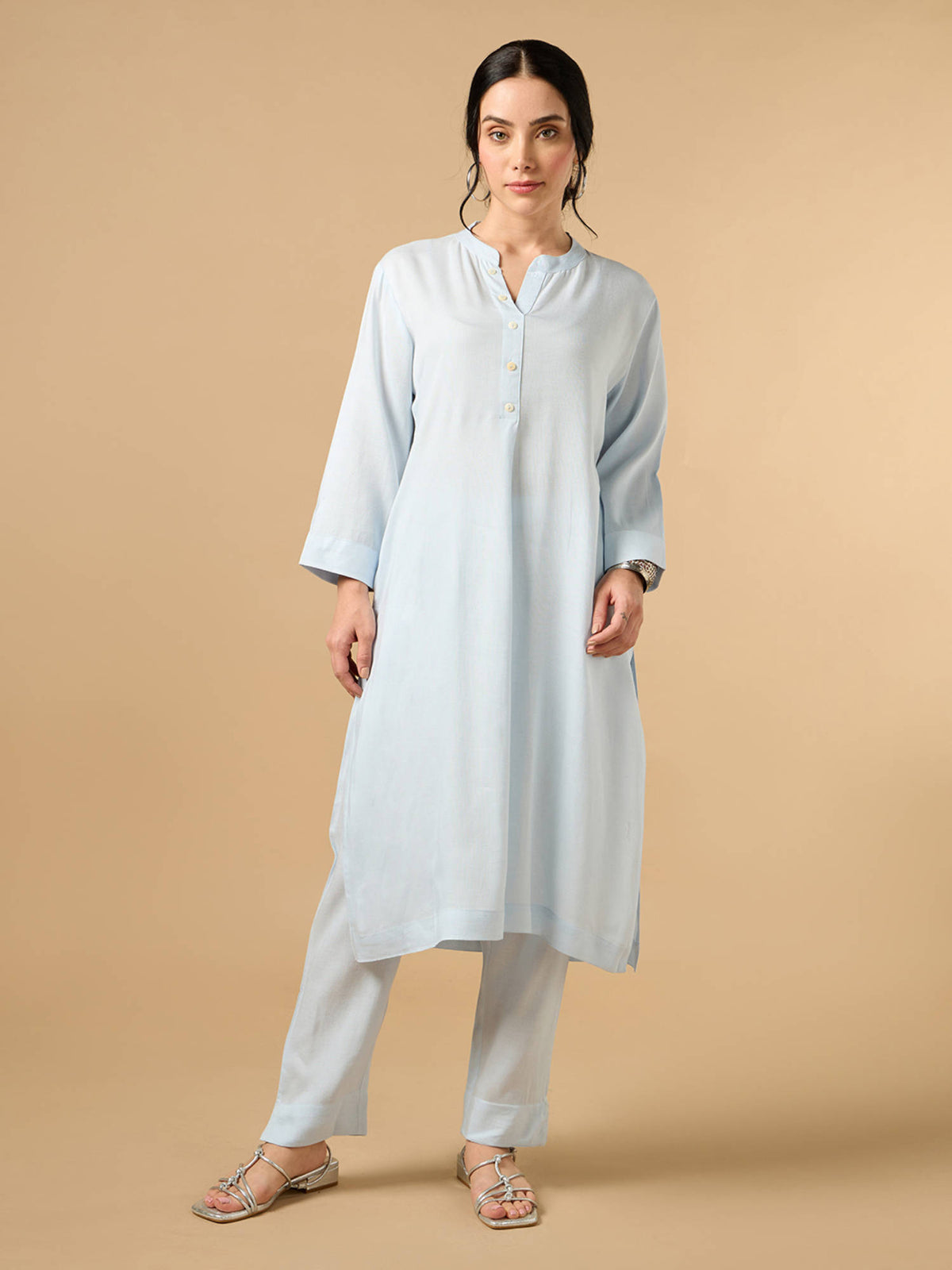 Classic Linen Off White Straight Long Kurta | KDG - view 32