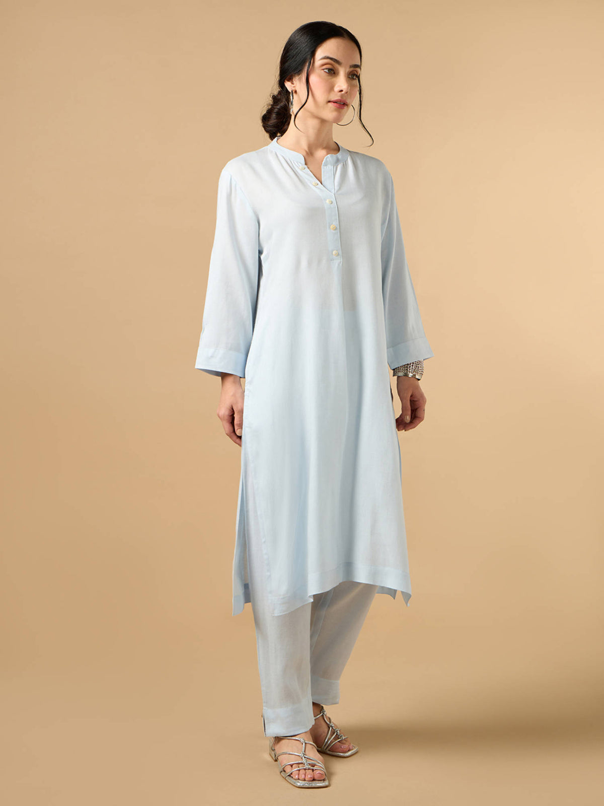 Classic Linen Off White Straight Long Kurta | KDG - view 33
