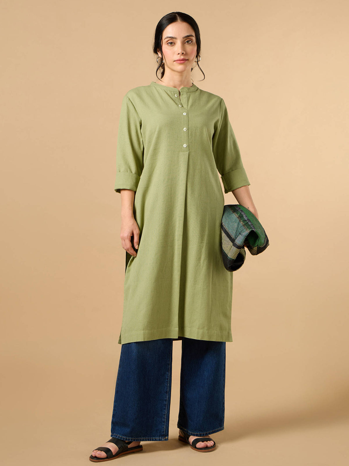 Classic Linen Off White Straight Long Kurta | KDG - view 41