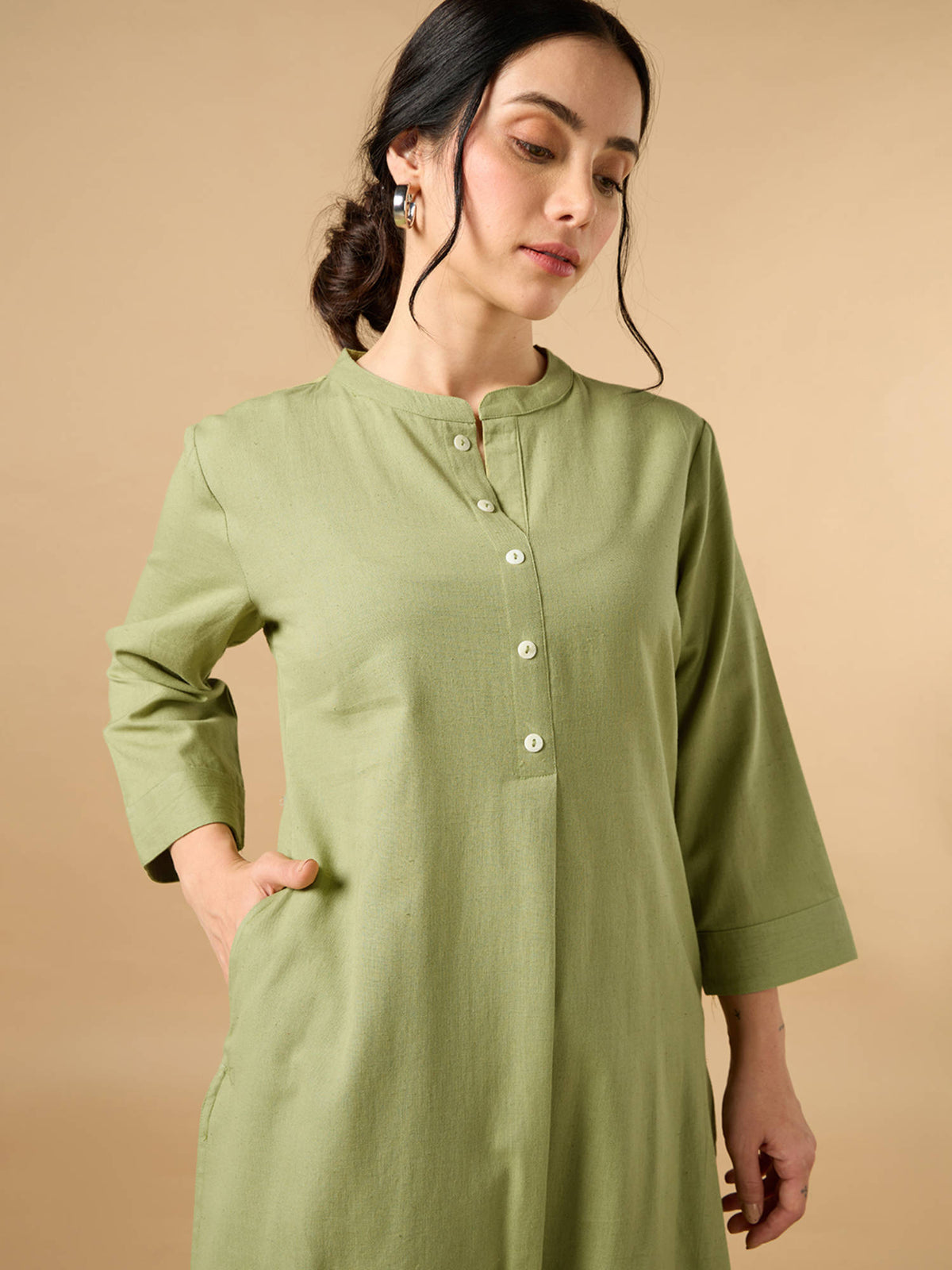 Classic Linen Off White Straight Long Kurta | KDG - view 42