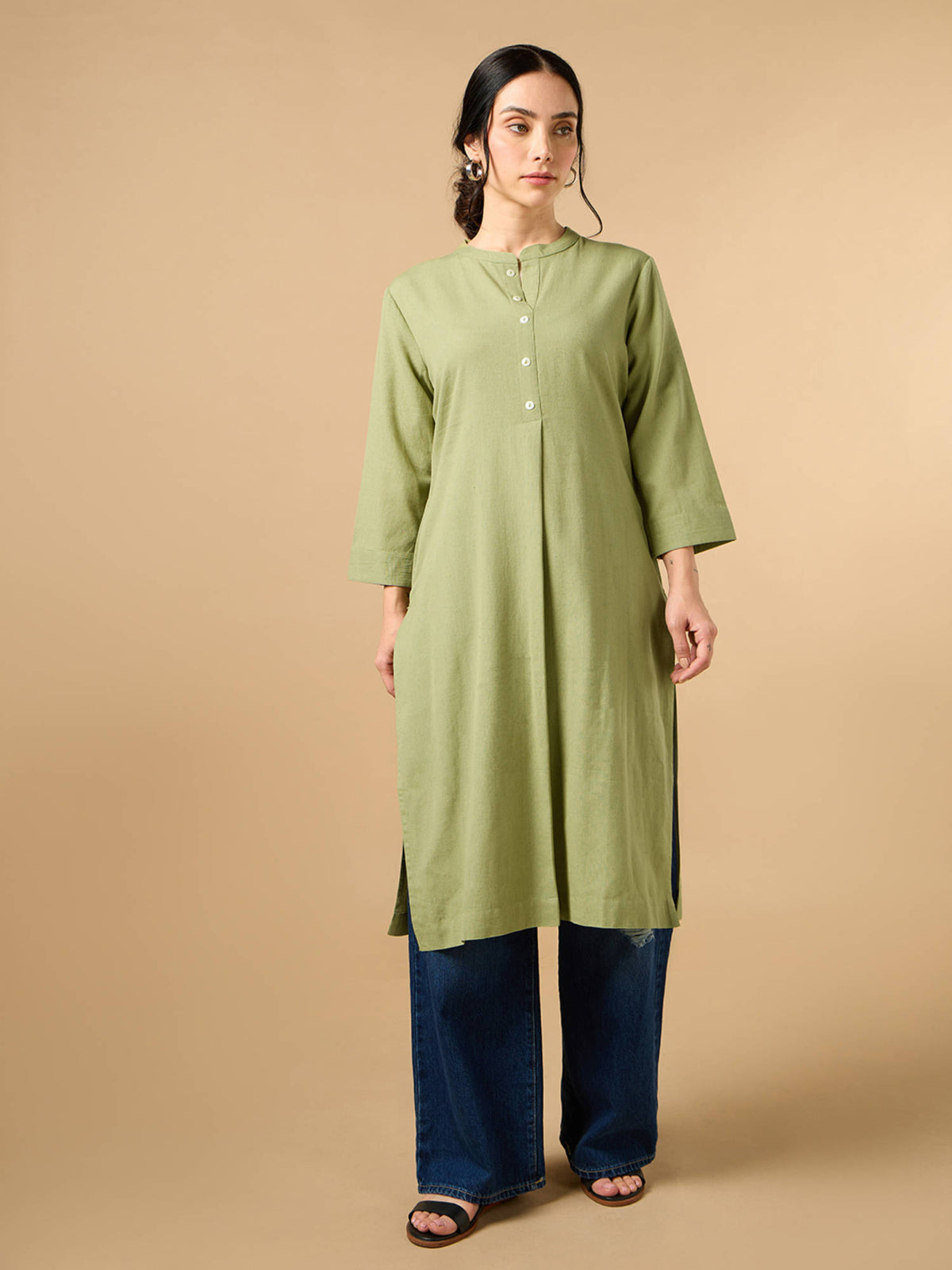 Classic Linen Off White Straight Long Kurta | KDG - view 43