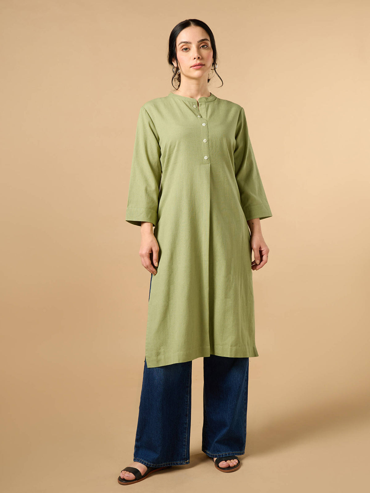 Classic Linen Off White Straight Long Kurta | KDG - view 44