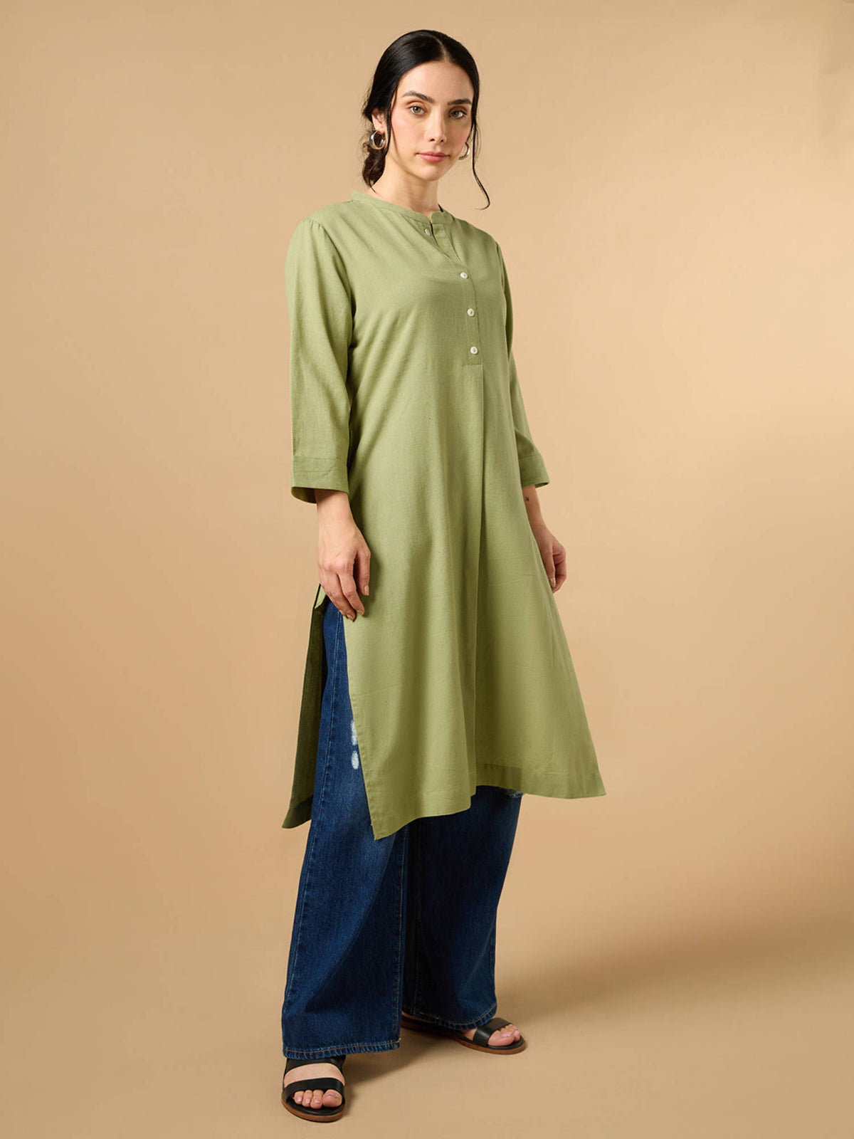 Classic Linen Off White Straight Long Kurta | KDG - view 45