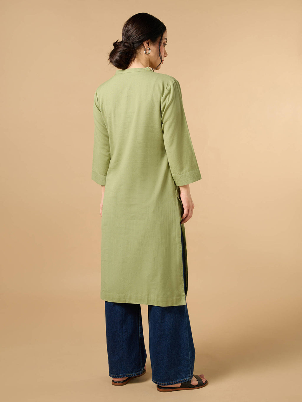 Classic Linen Off White Straight Long Kurta | KDG - view 46