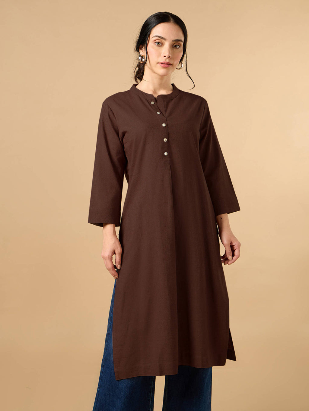Classic Linen Off White Straight Long Kurta | KDG - view 35