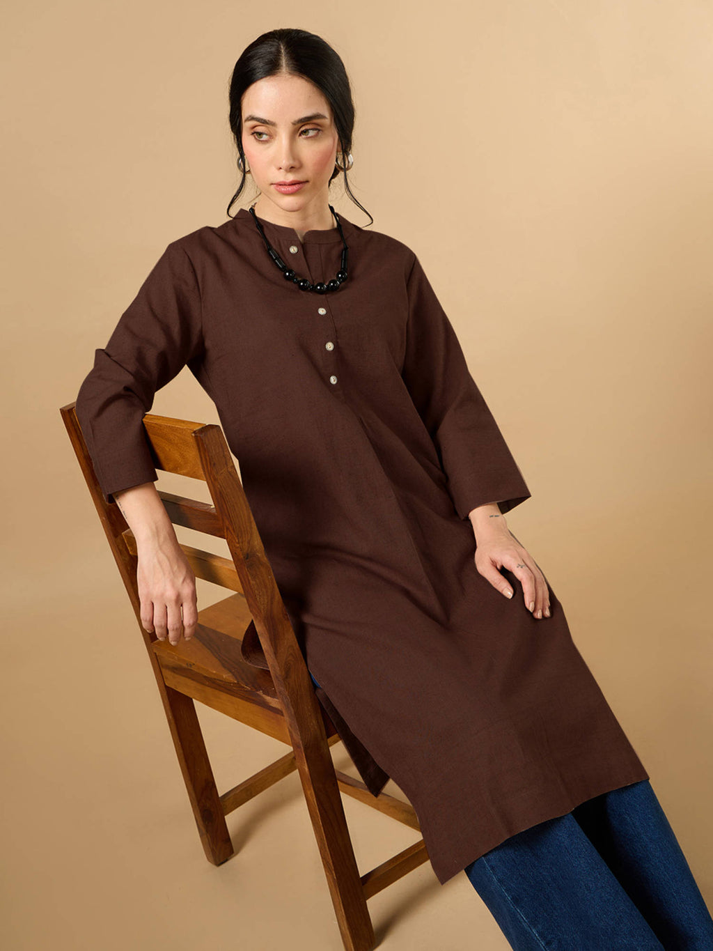 Classic Linen Off White Straight Long Kurta | KDG - view 38