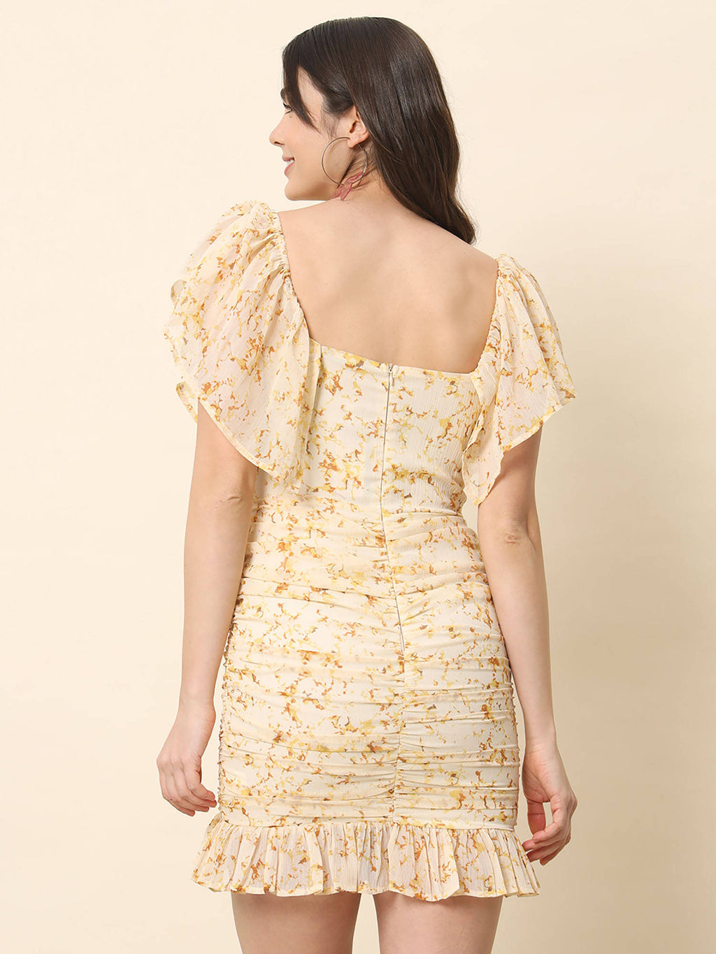 Cream Printed Off Shoulder Dress | D56 - view 2
