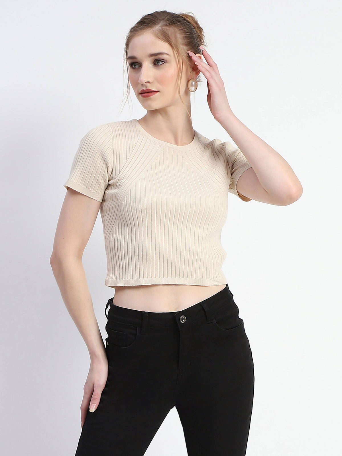 Beige Solid Crop Top | CT61 - view 1