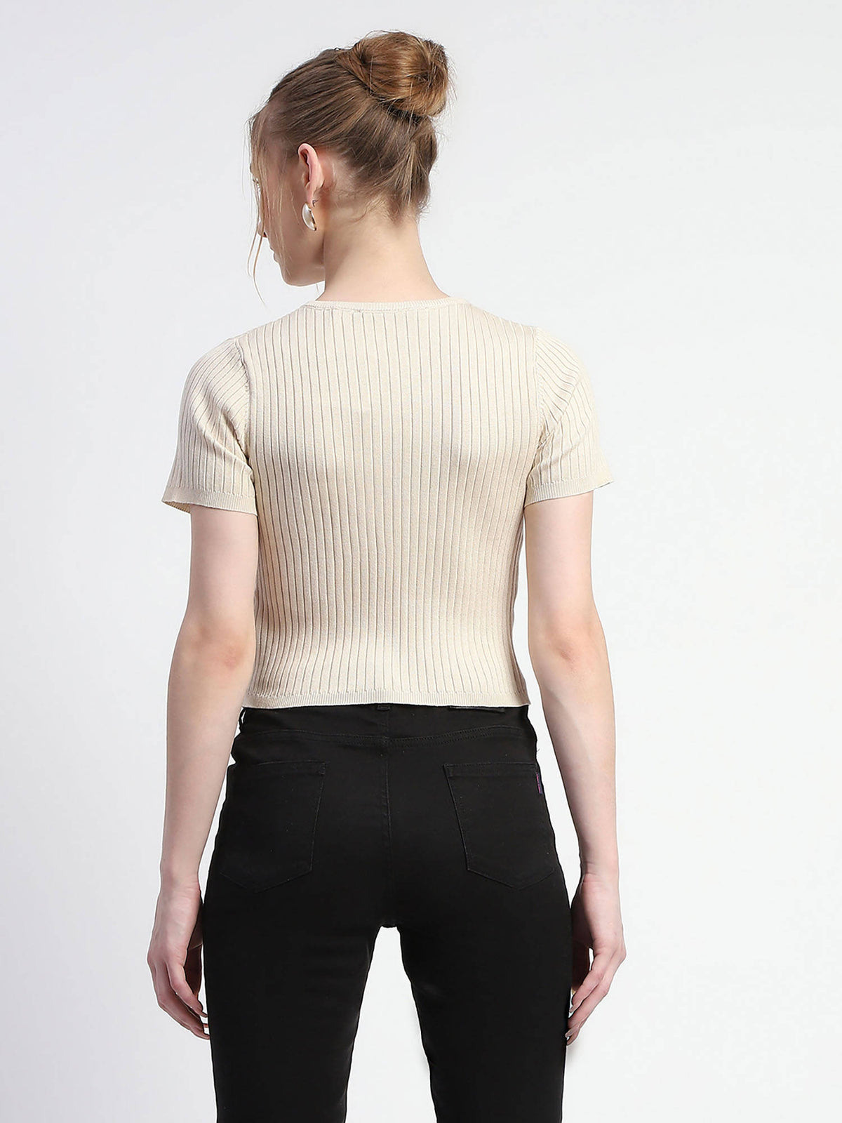 Beige Solid Crop Top | CT61 - view 2