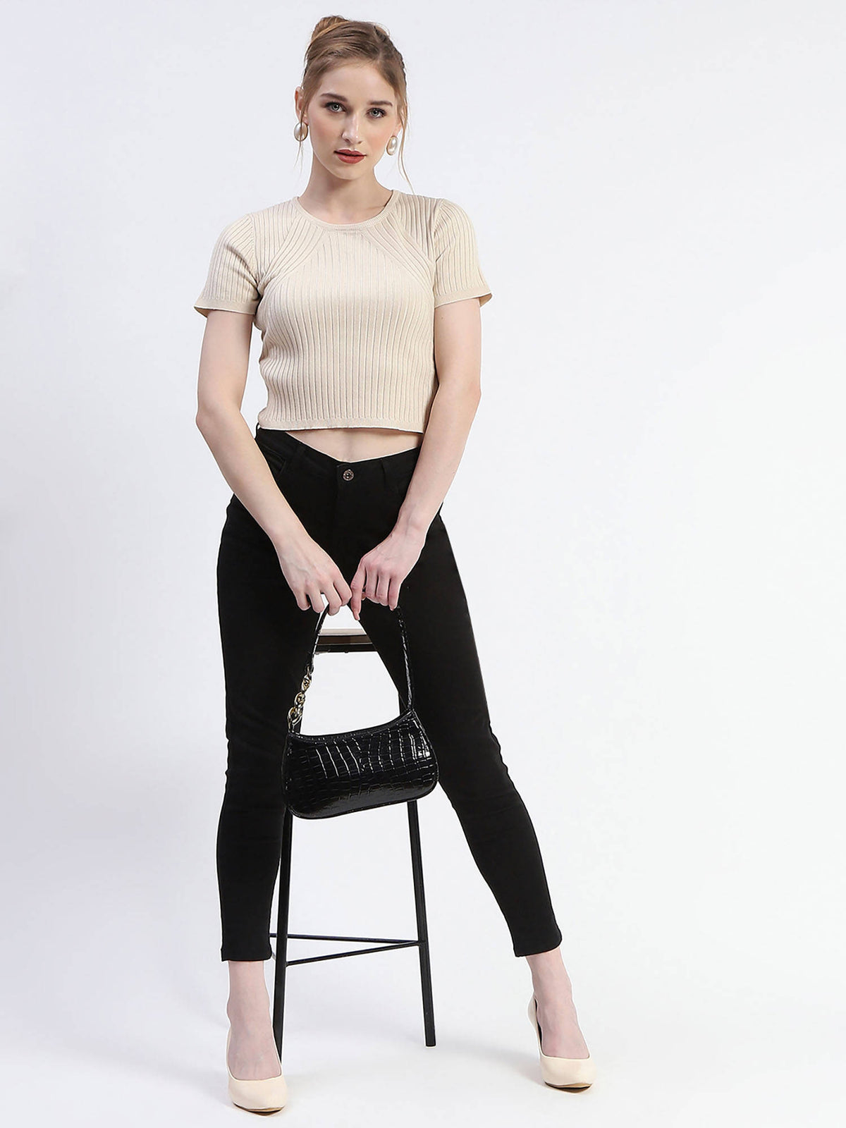 Beige Solid Crop Top | CT61 - view 5