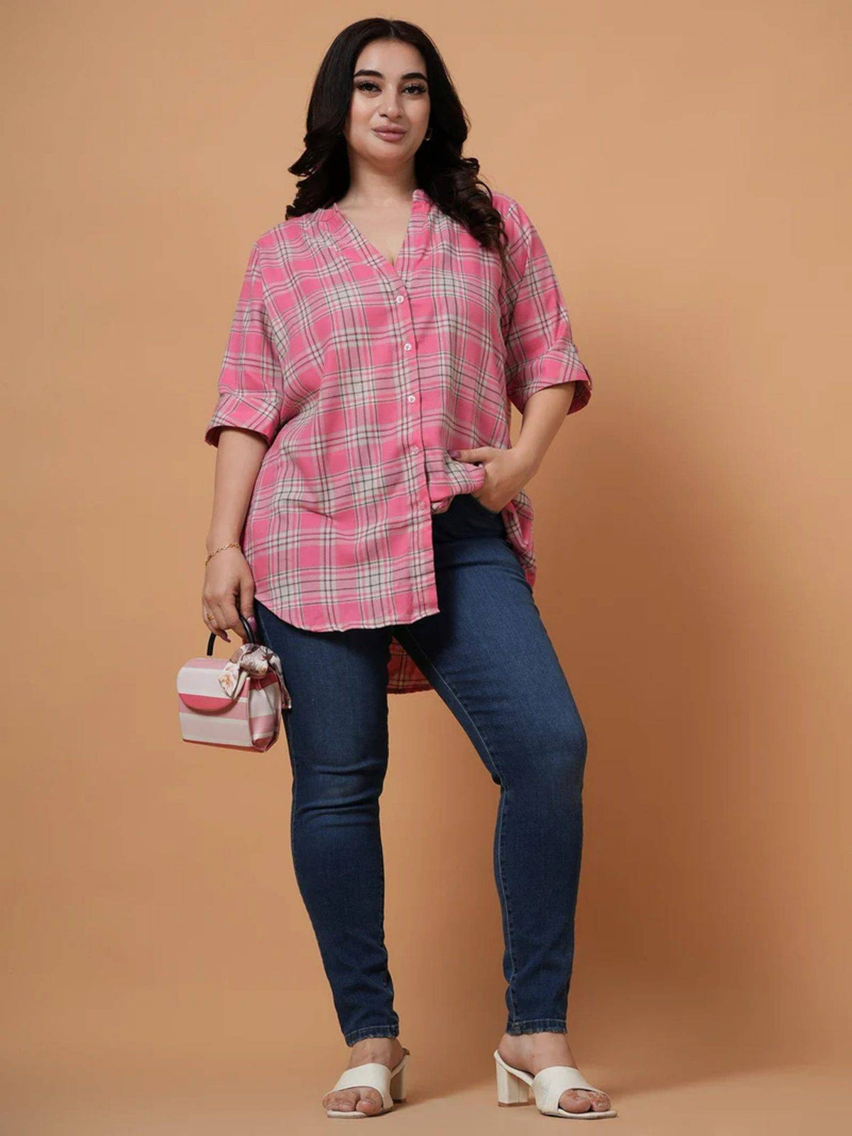 Plus Size Viva Pink Checked Casual Shirt | S67 - view 1