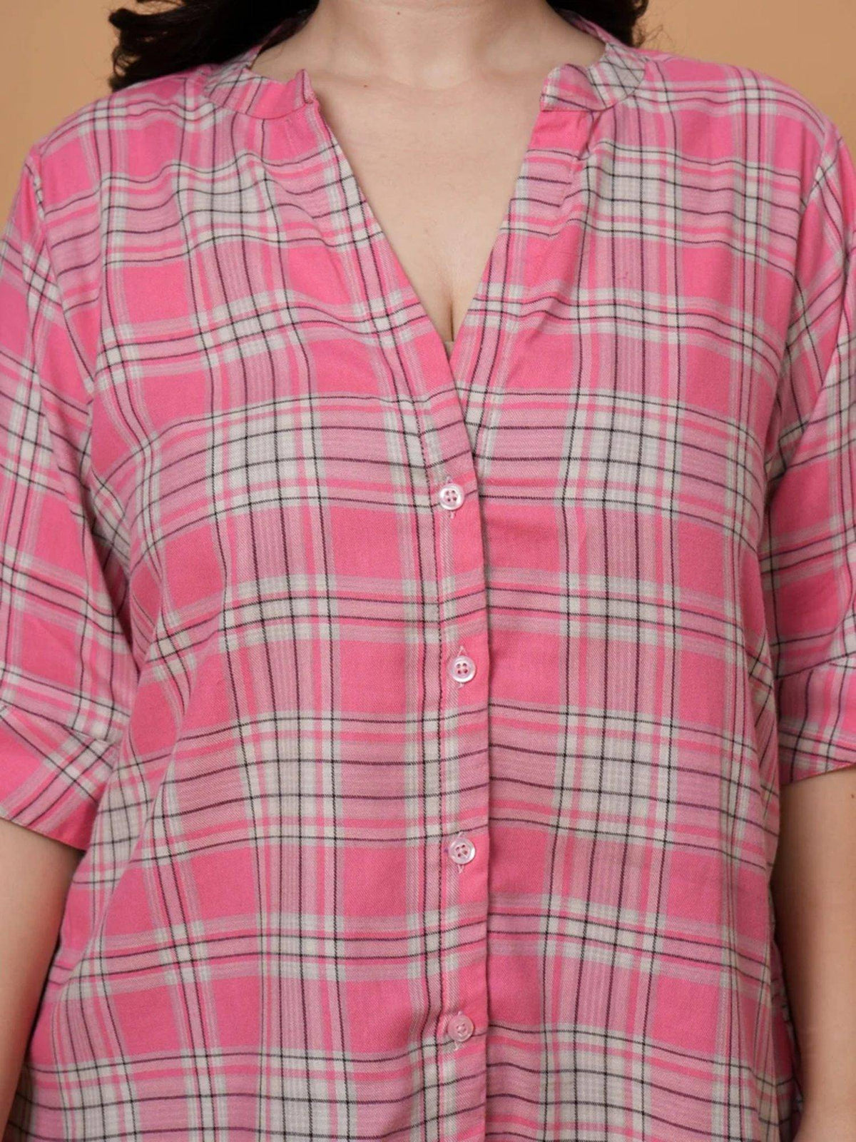 Plus Size Viva Pink Checked Casual Shirt | S67 - view 5