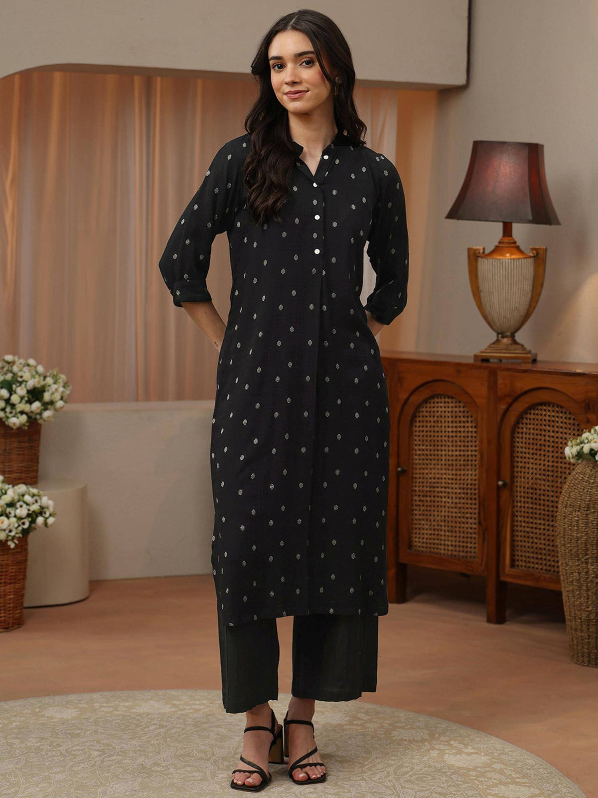Blue Woven Design Straight Kurta | KDG - view 7