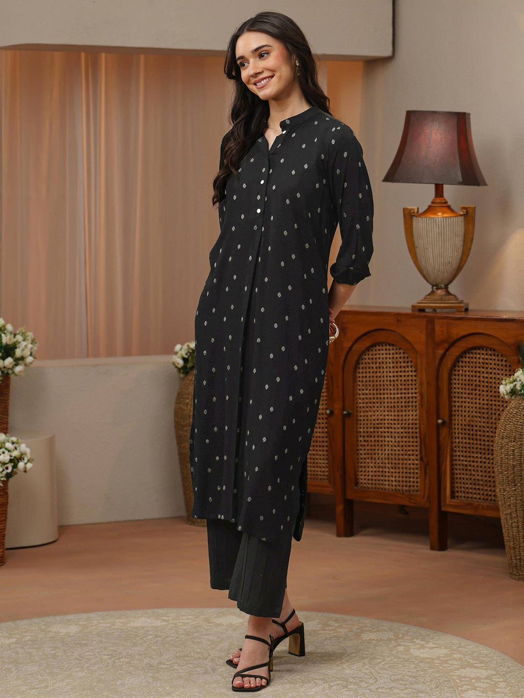 Blue Woven Design Straight Kurta | FY93 - view 8