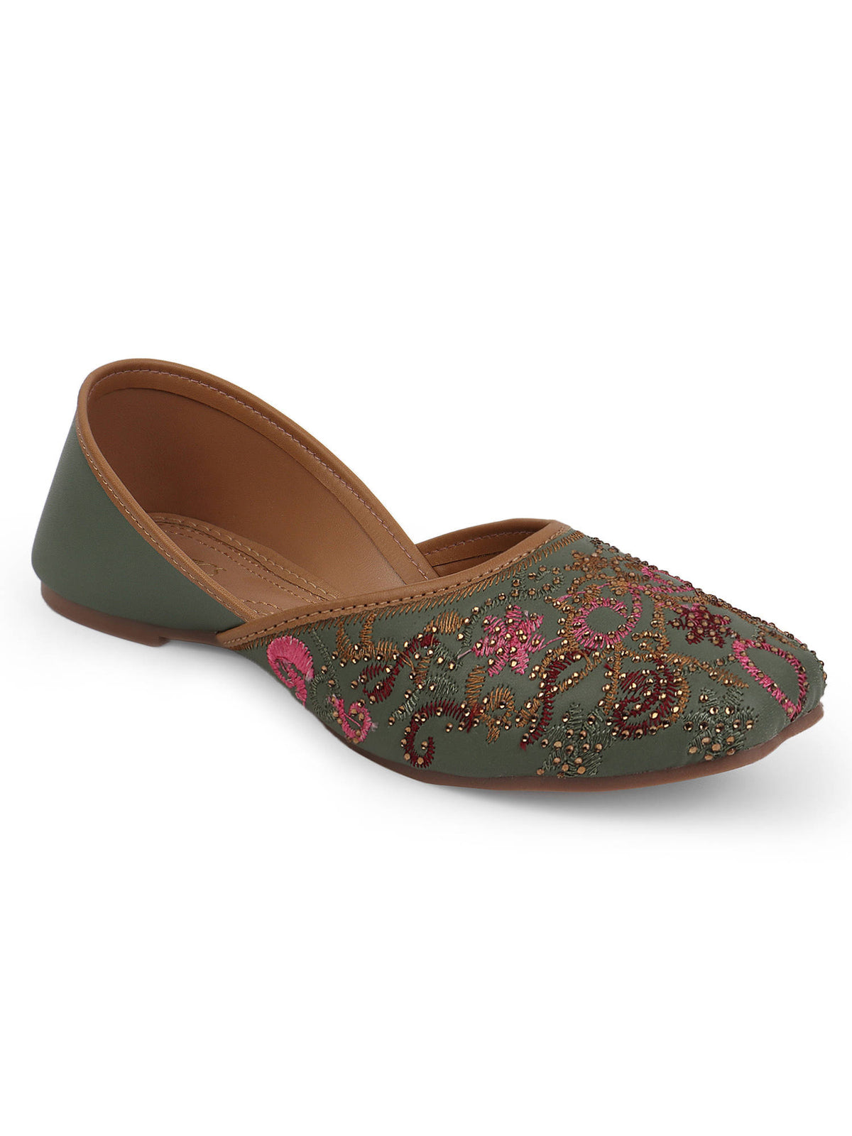 Women Green Slip-On Square Toe Juttis | F61 - view 2