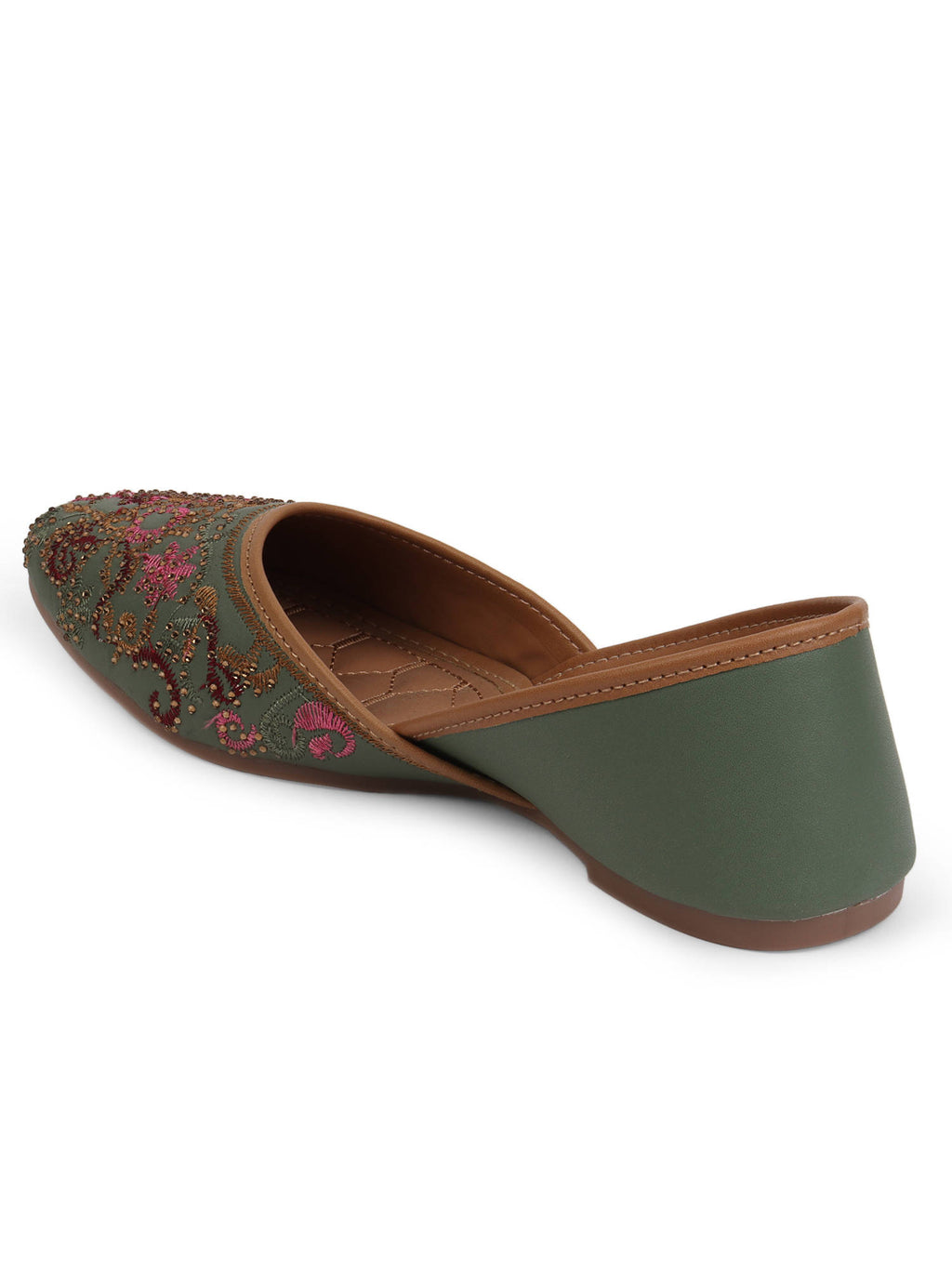 Women Green Slip-On Square Toe Juttis | F61 - view 3