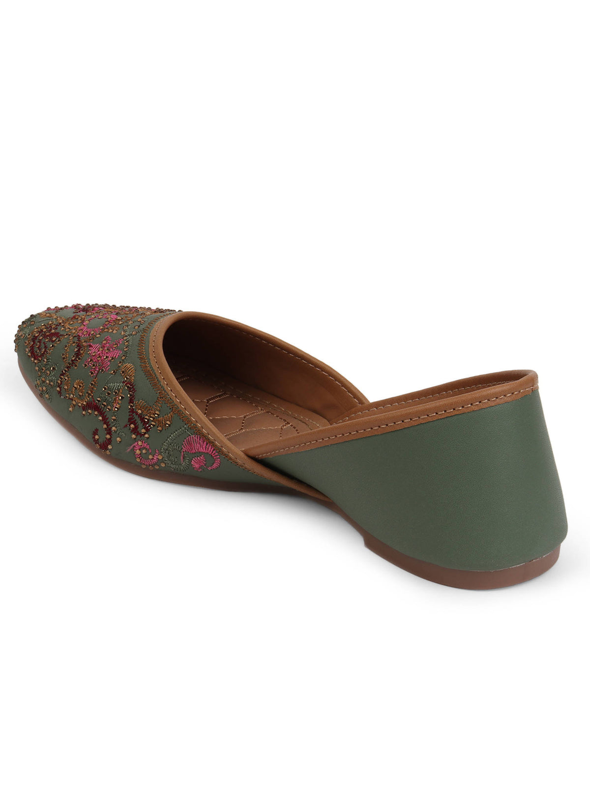 Women Green Slip-On Square Toe Juttis | F61 - view 3