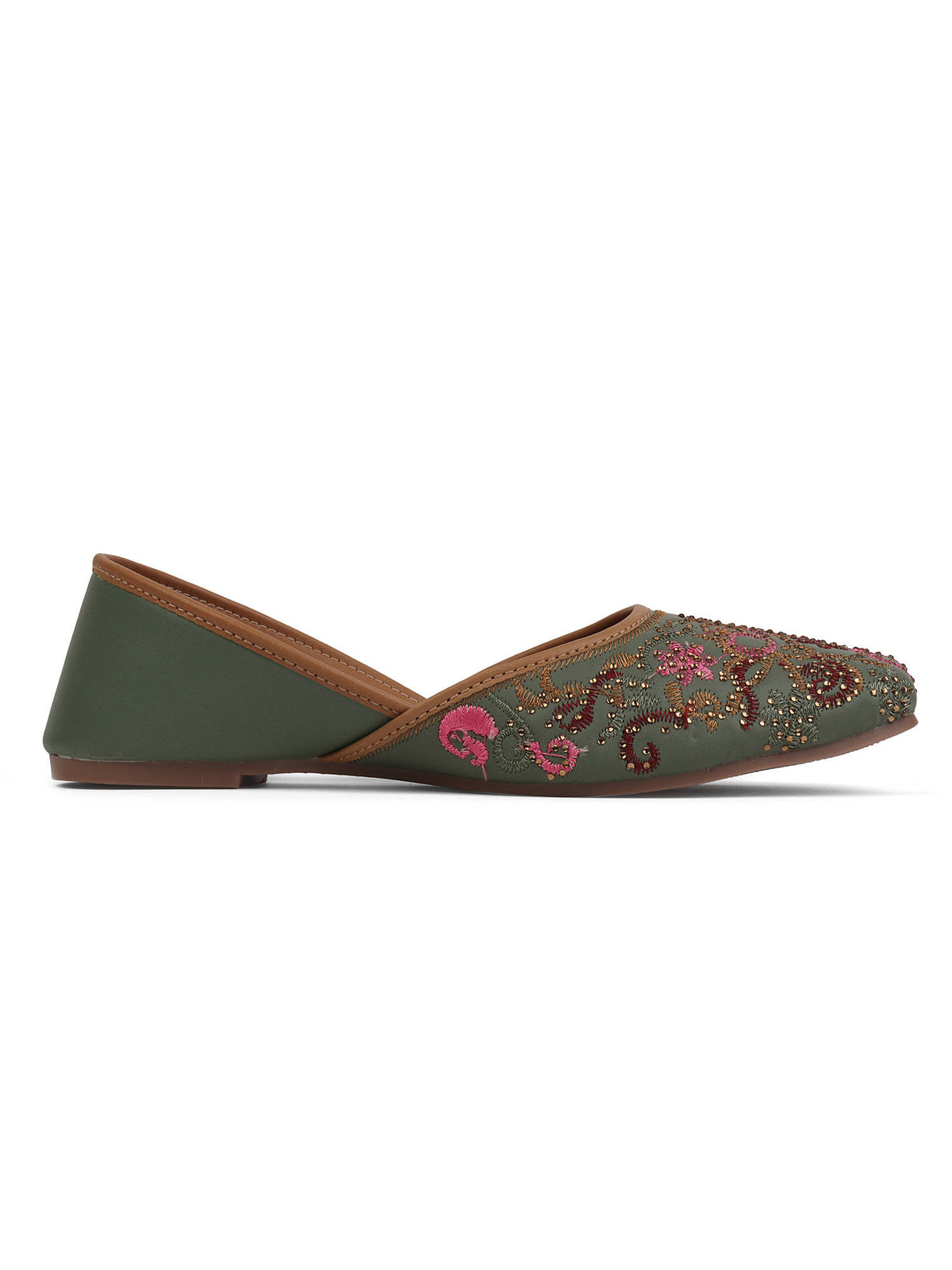 Women Green Slip-On Square Toe Juttis | F61 - view 4