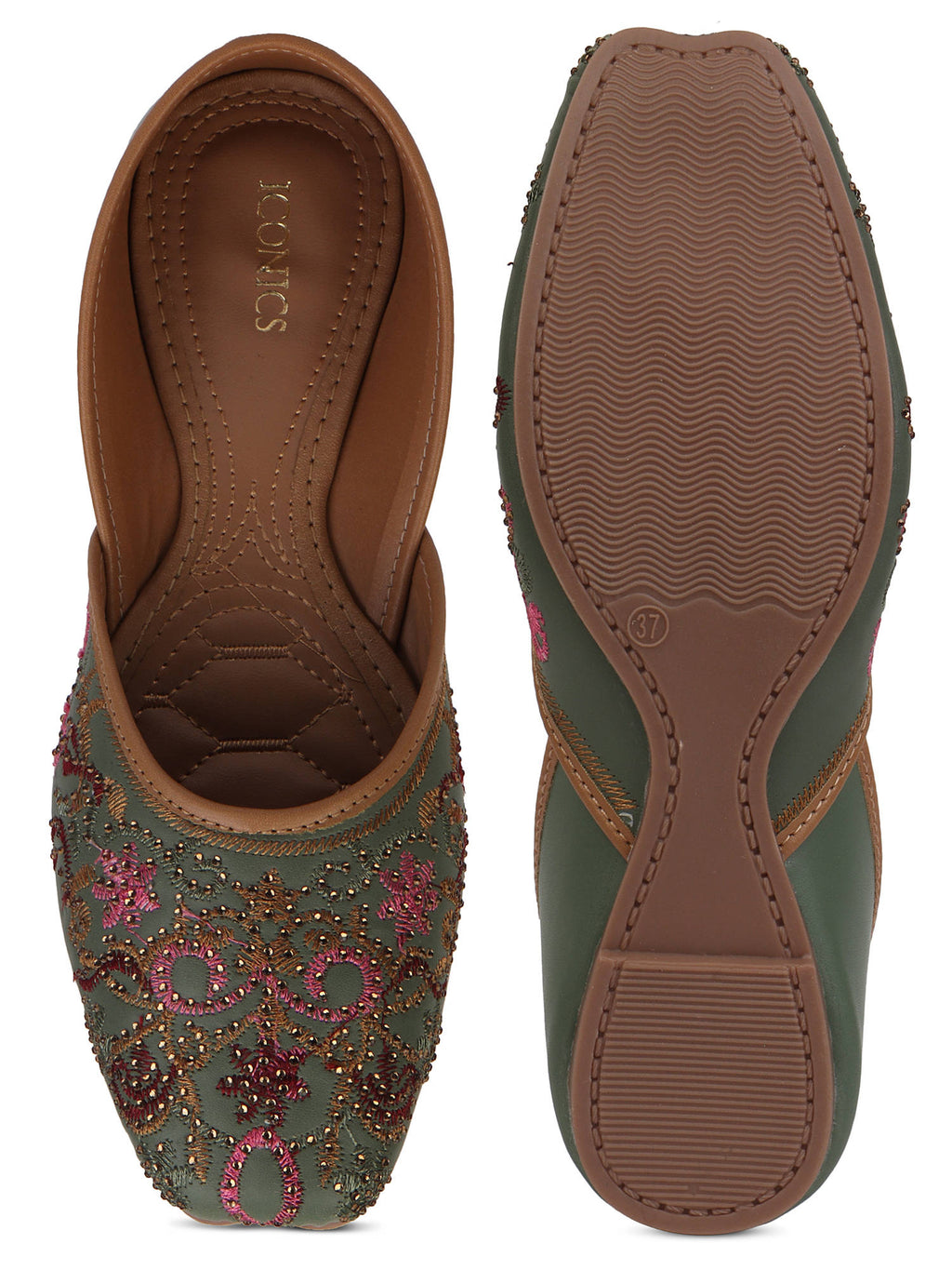 Women Green Slip-On Square Toe Juttis | F61 - view 5