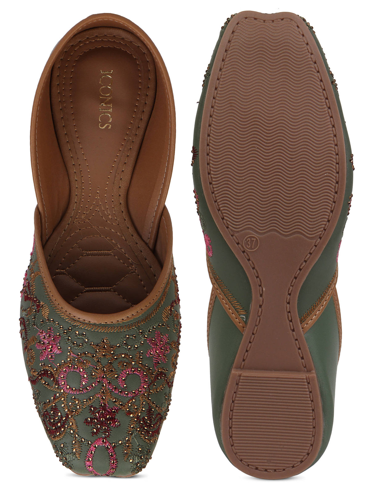 Women Green Slip-On Square Toe Juttis | F61 - view 5