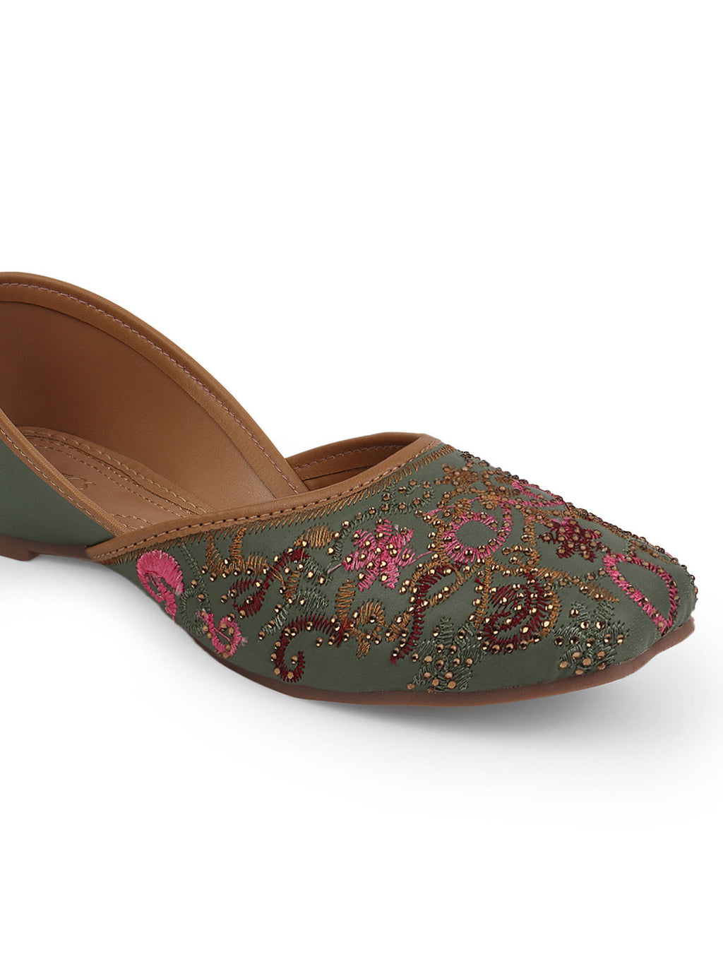 Women Green Slip-On Square Toe Juttis | F61 - view 6