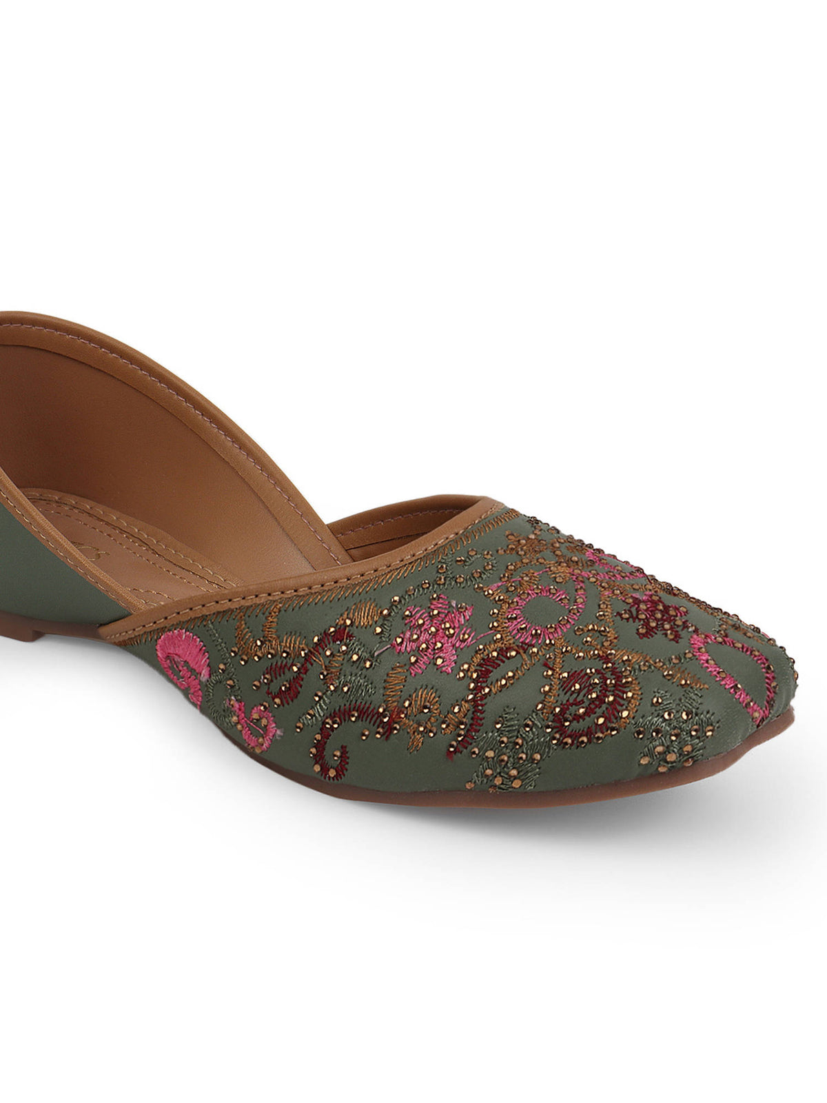 Women Green Slip-On Square Toe Juttis | F61 - view 6