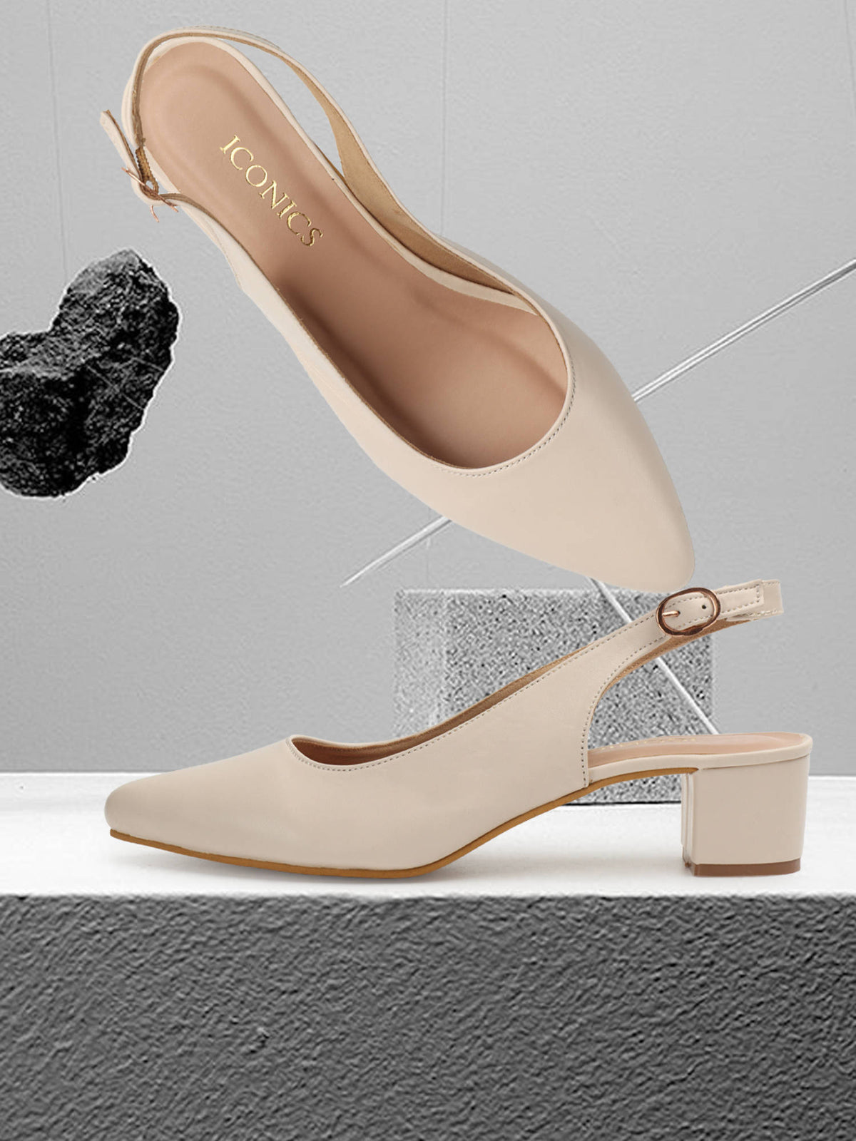 Women Off White Buckle Pointed Toe Pumps | H78 - view 3