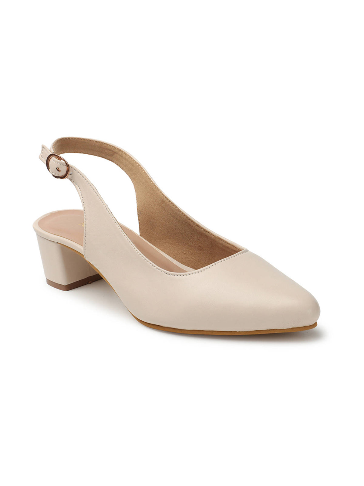 Women Off White Buckle Pointed Toe Pumps | H78 - view 4