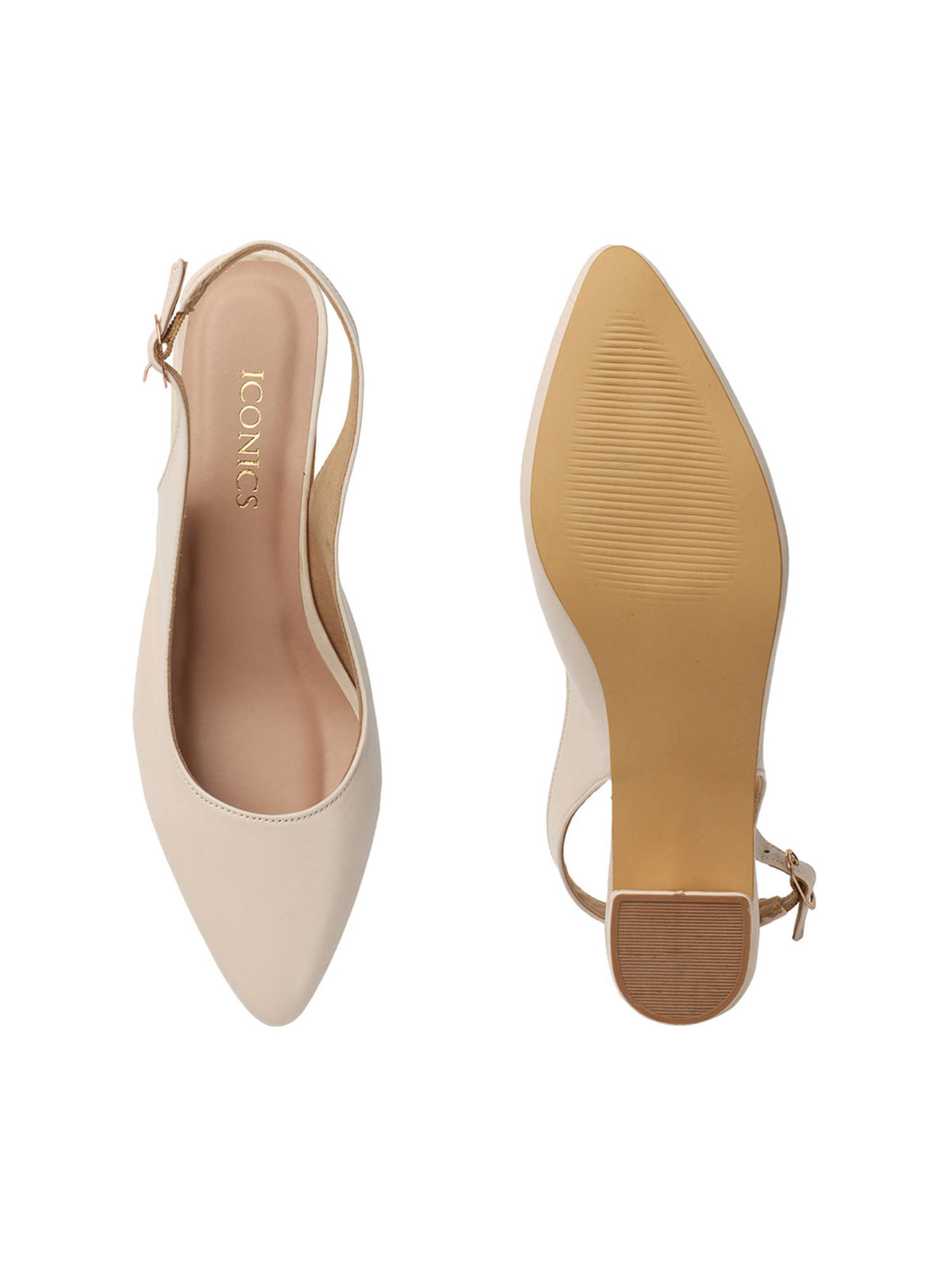 Women Off White Buckle Pointed Toe Pumps | H78 - view 7