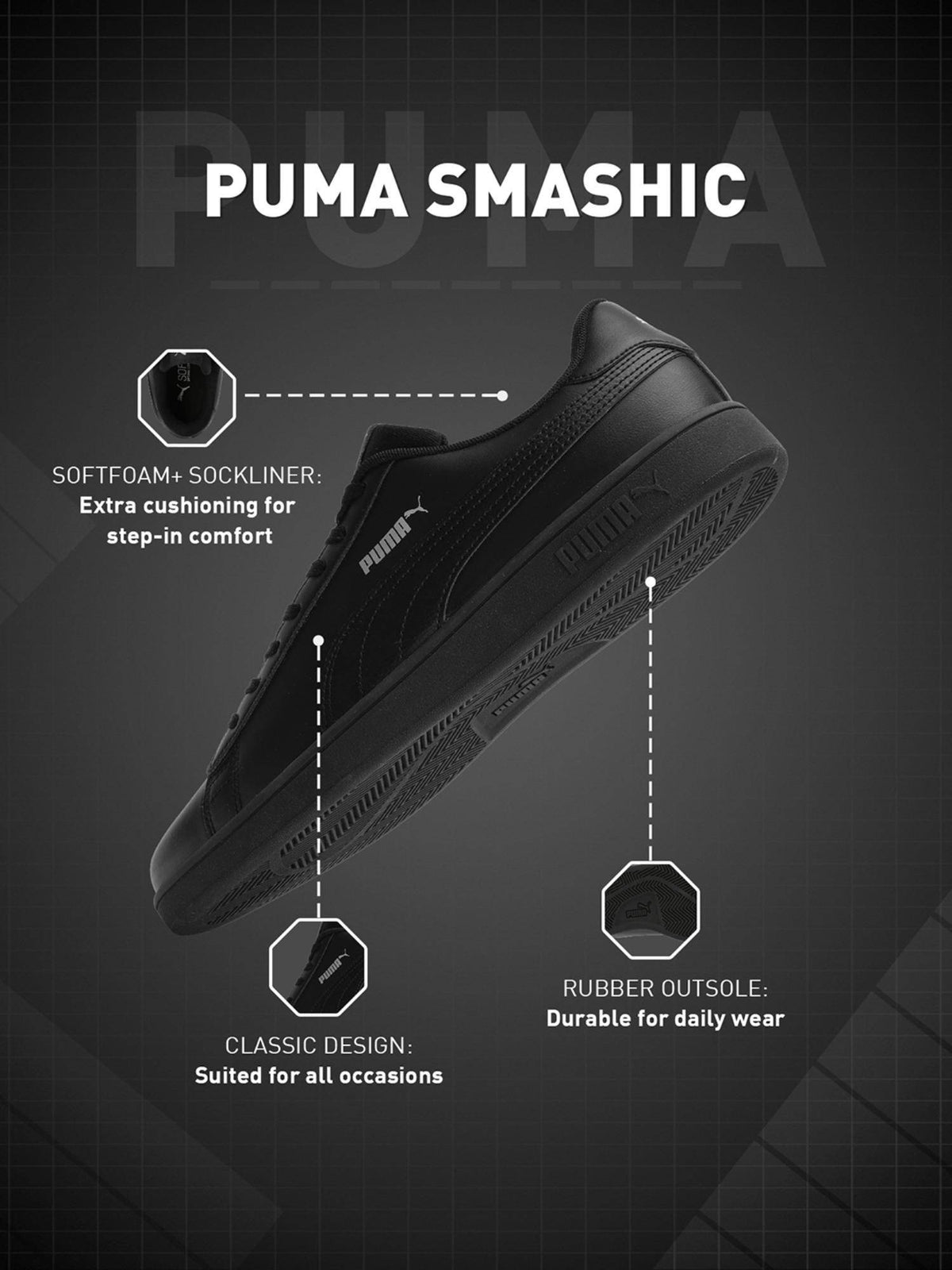 Smashic Unisex Black Sneakers (UK 3) | SN09 - view 7