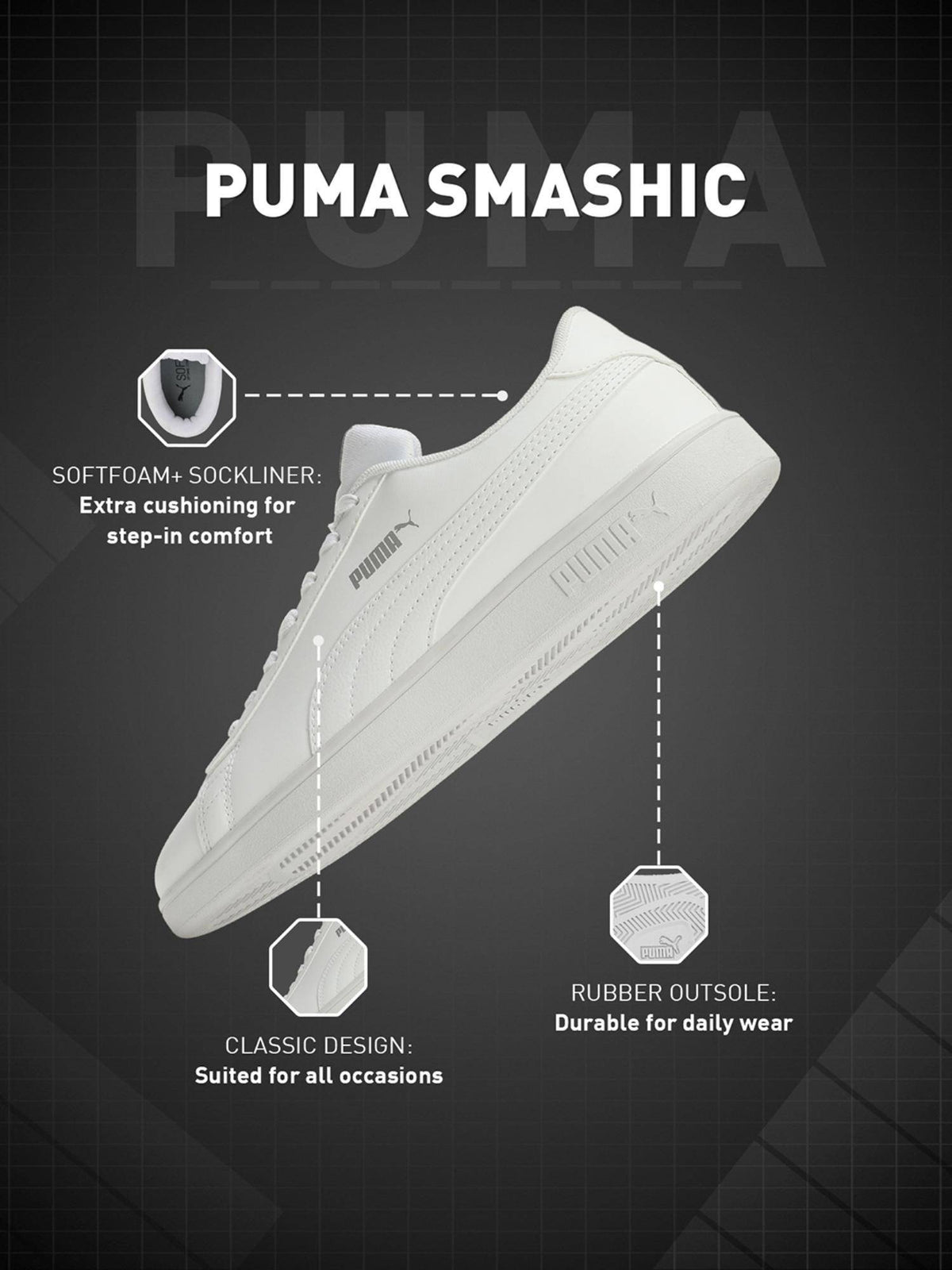 Smashic Unisex White Sneakers (UK 3) | SN09 - view 7