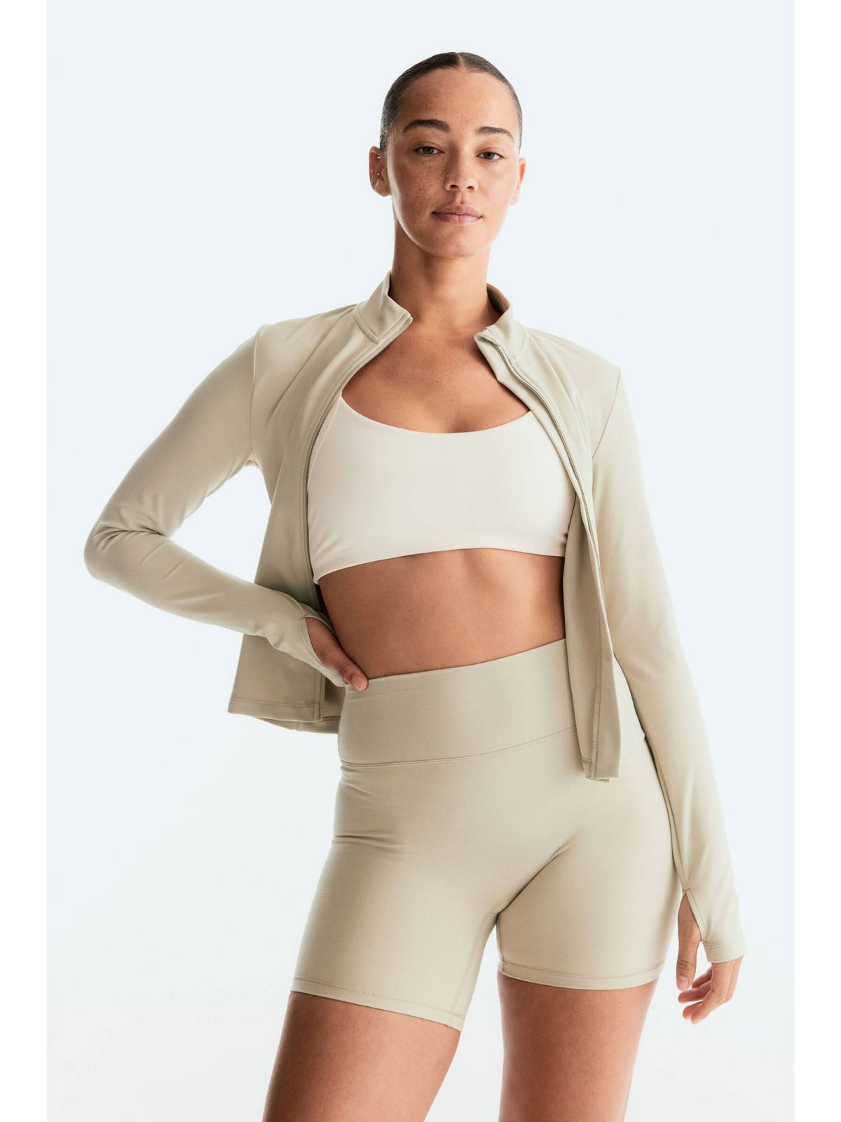 Women Beige Zip-Through Sports Jacket With Soft move | JK12 - view 1