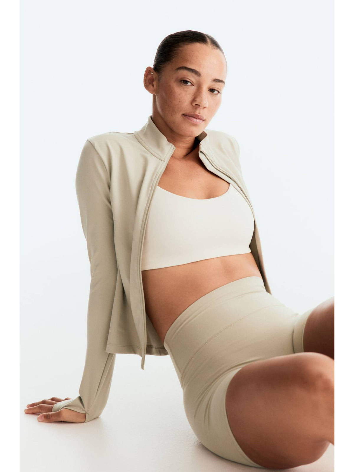 Women Beige Zip-Through Sports Jacket With Soft move | JK12 - view 3