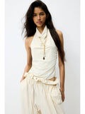 Women Beige Gathered halterneck top | HT67 - view 1