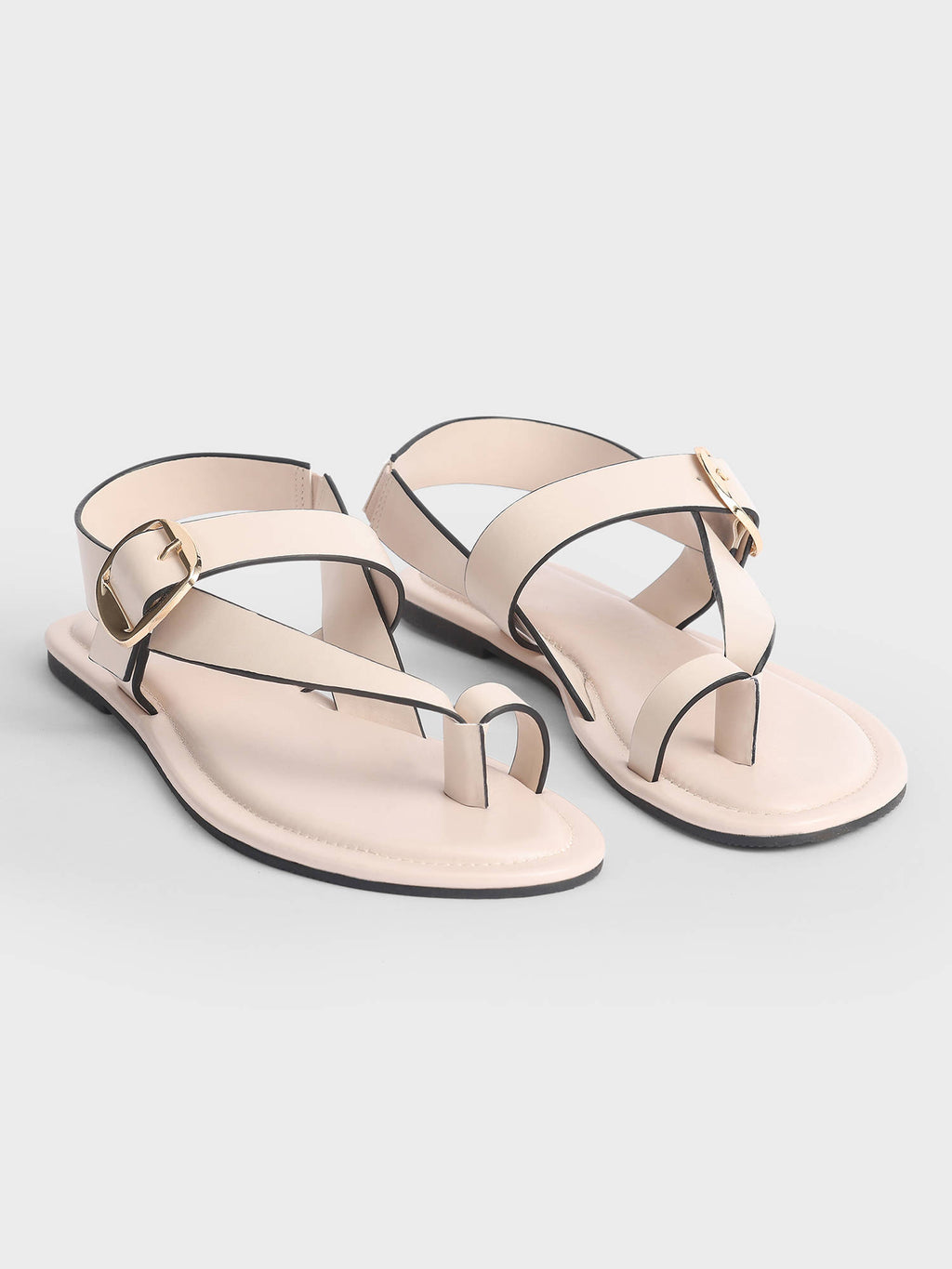 Womens Cream Solid One Toe Flat Sandals | SD89 - view 3