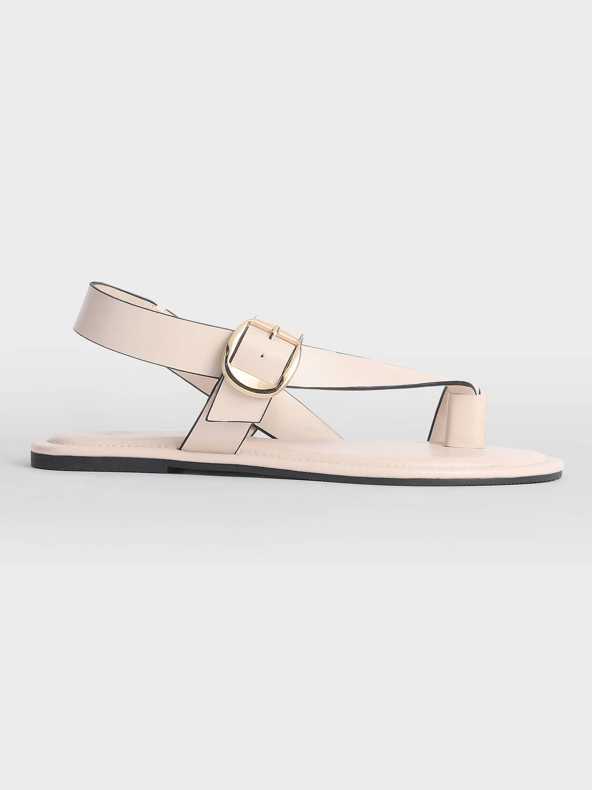Womens Cream Solid One Toe Flat Sandals | SD89 - view 4