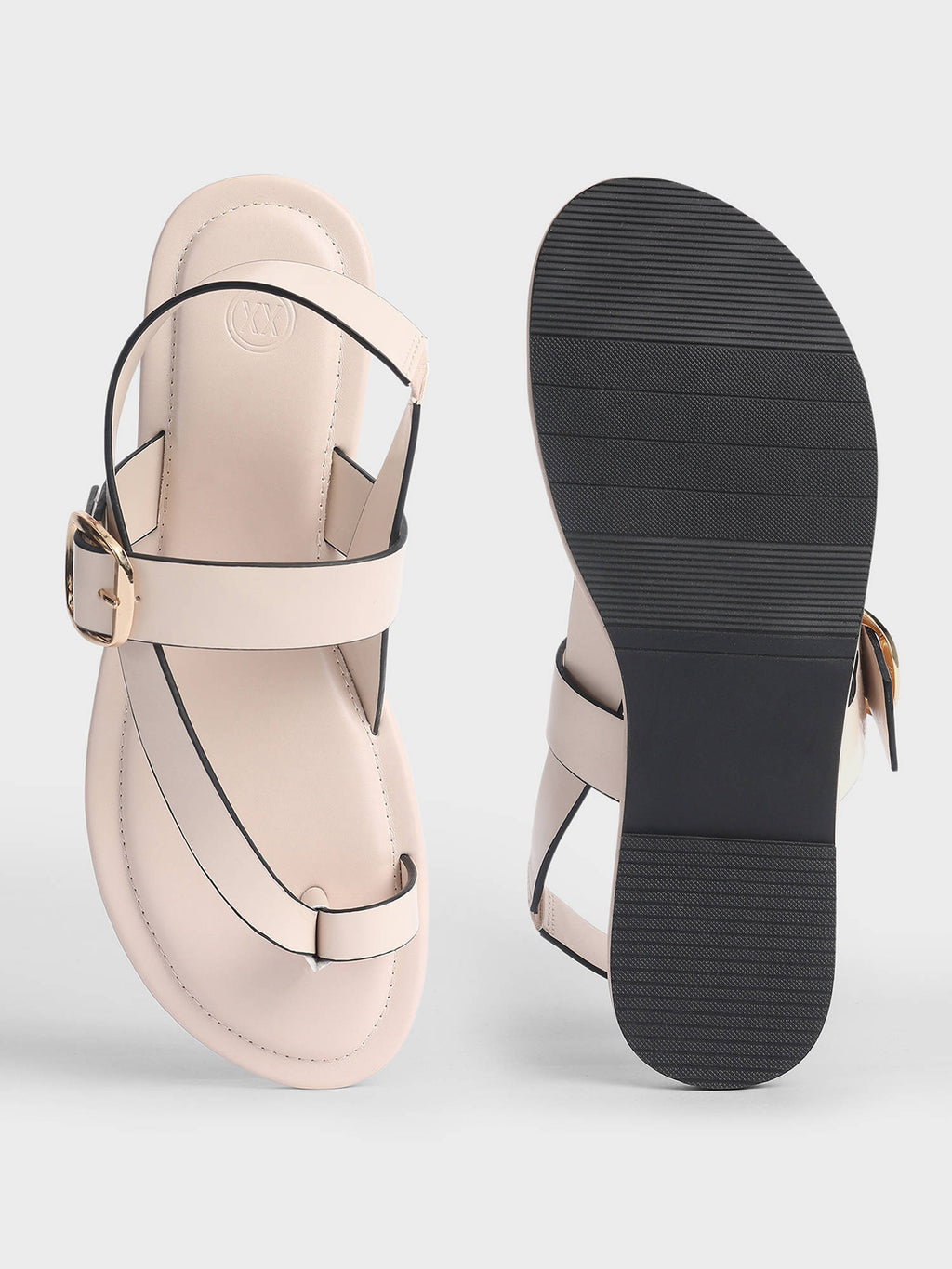 Womens Cream Solid One Toe Flat Sandals | SD89 - view 6