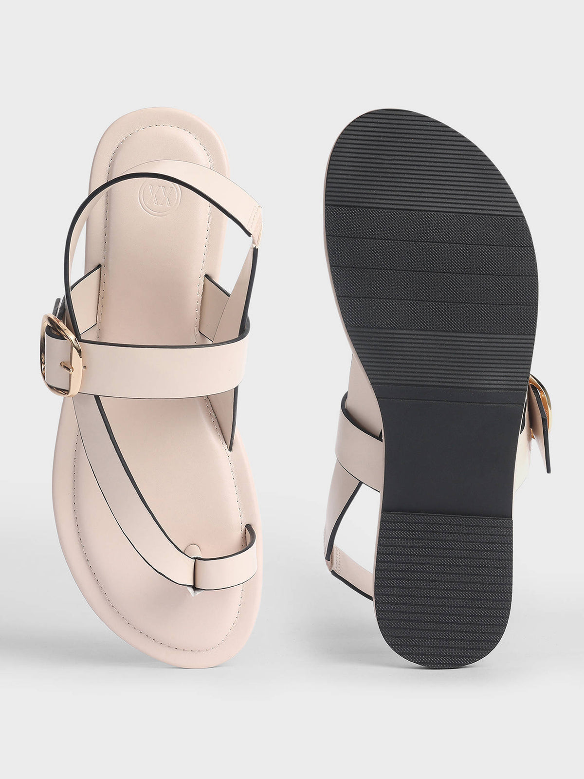 Womens Cream Solid One Toe Flat Sandals | SD89 - view 6