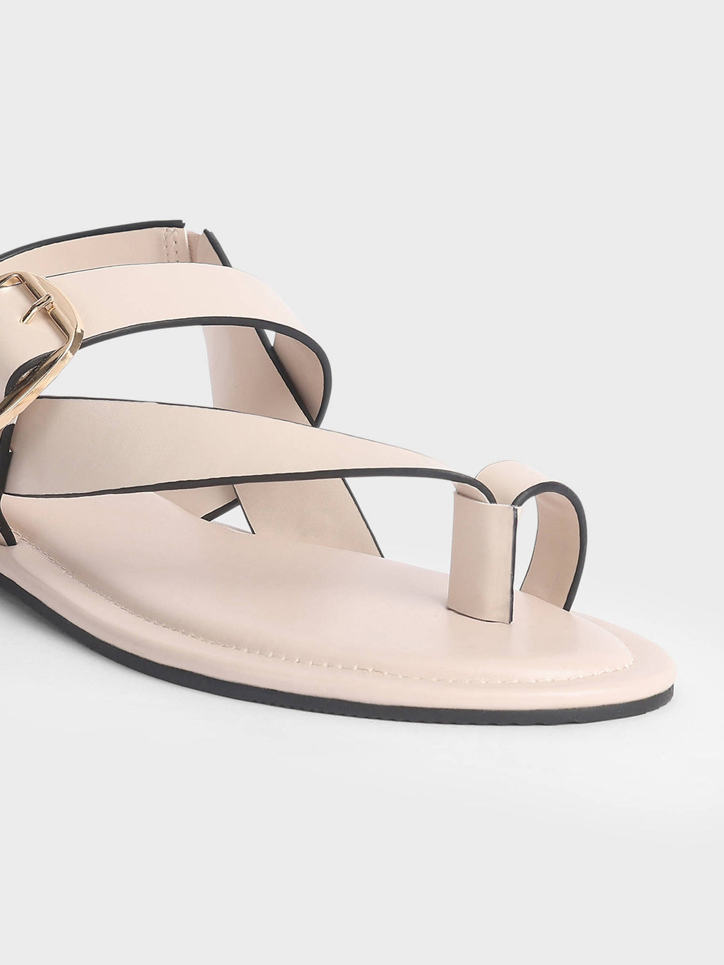 Womens Cream Solid One Toe Flat Sandals | SD89 - view 7