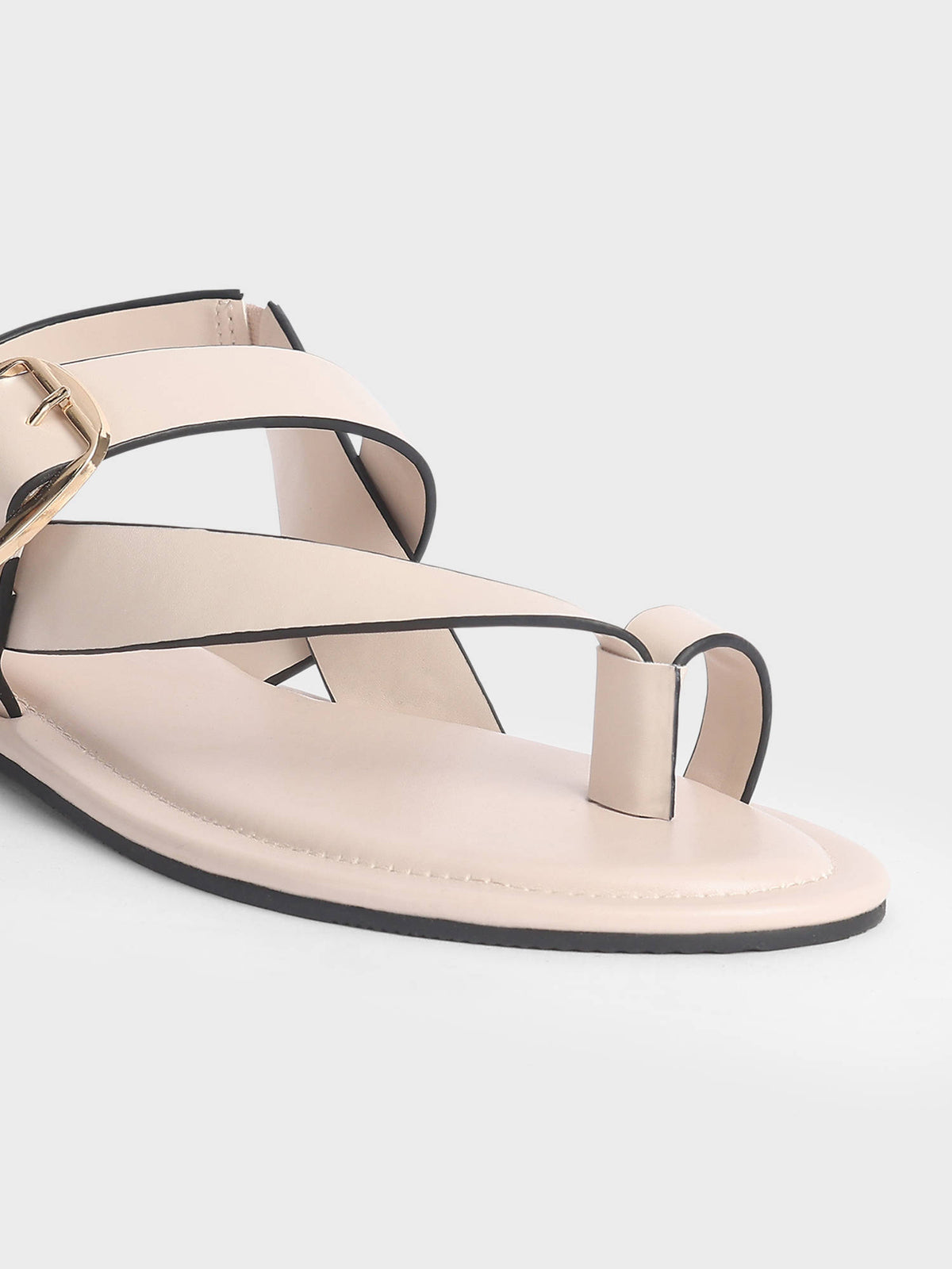 Womens Cream Solid One Toe Flat Sandals | SD89 - view 7