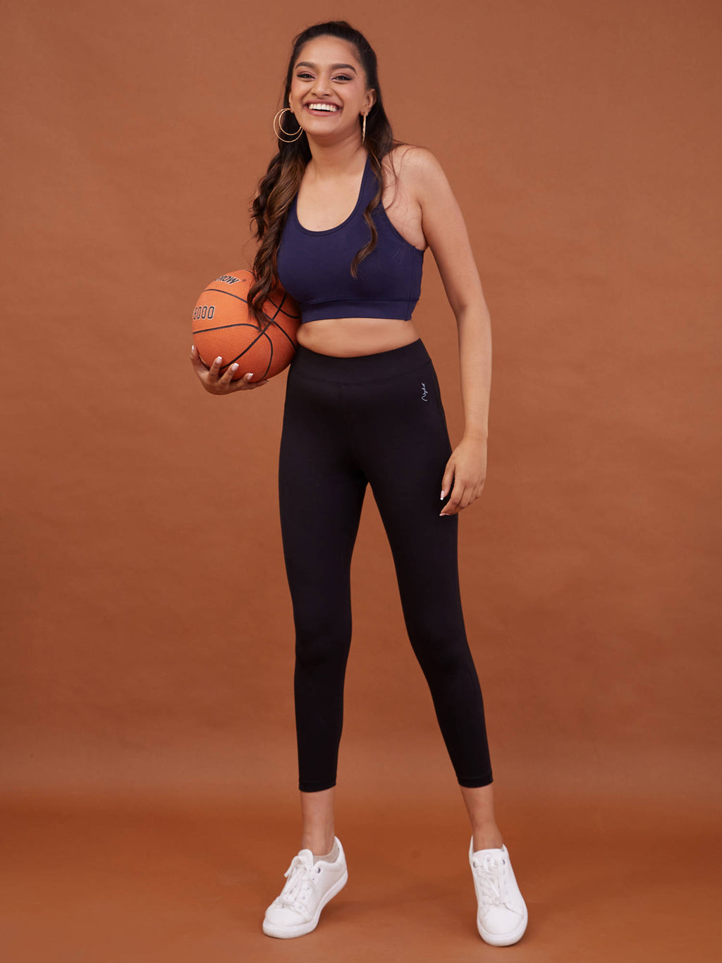 Cotton Slip On Sports Bra with Removable Cups NYK059 Navy | sb09 - view 4