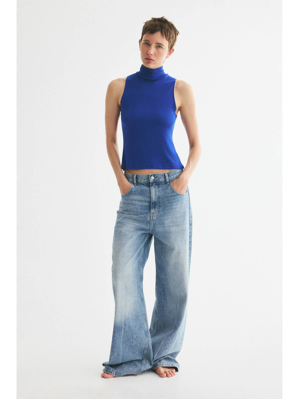 Women Blue Turtleneck vest top | CT61 - view 2