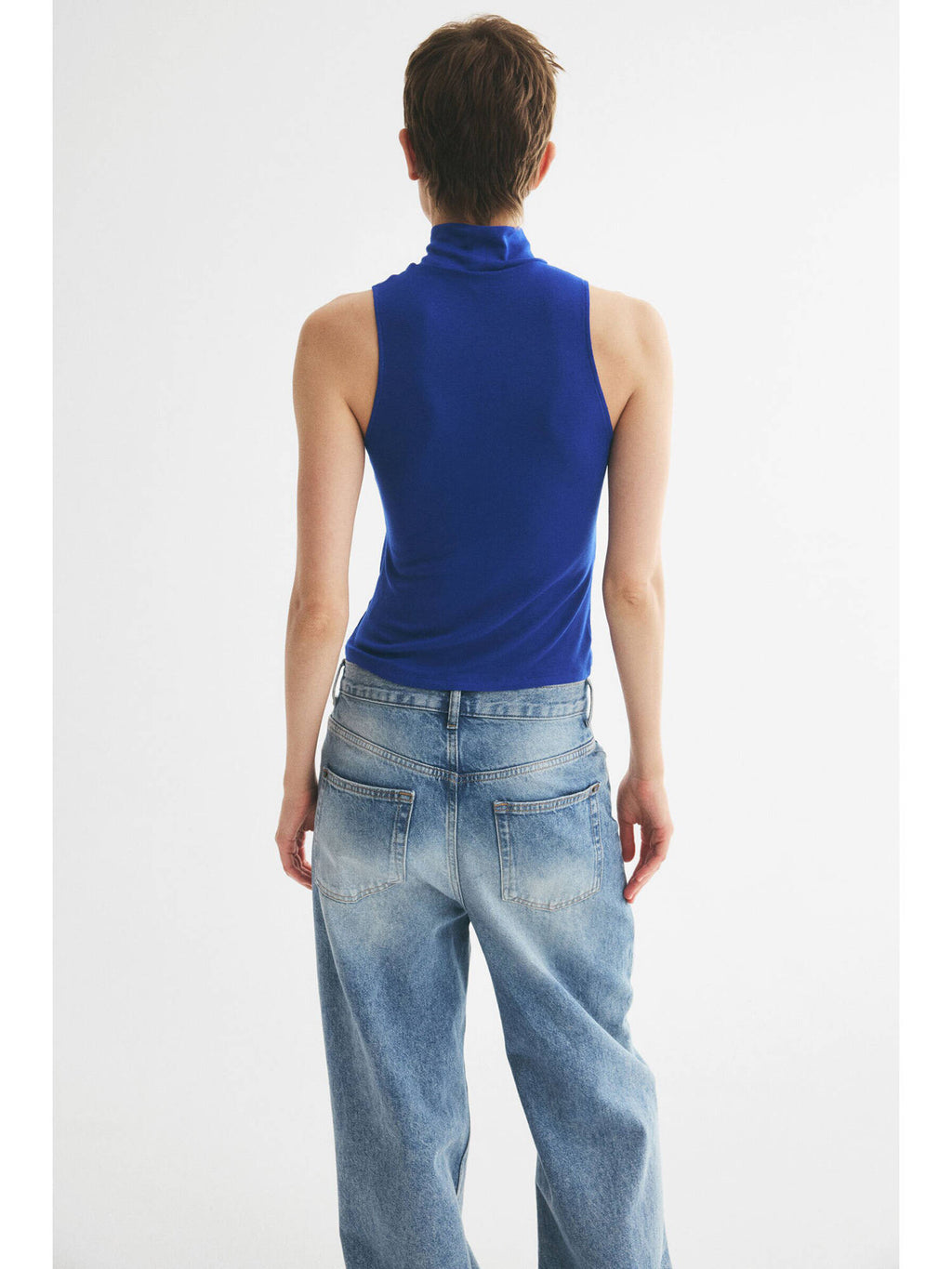 Women Blue Turtleneck vest top | CT61 - view 4