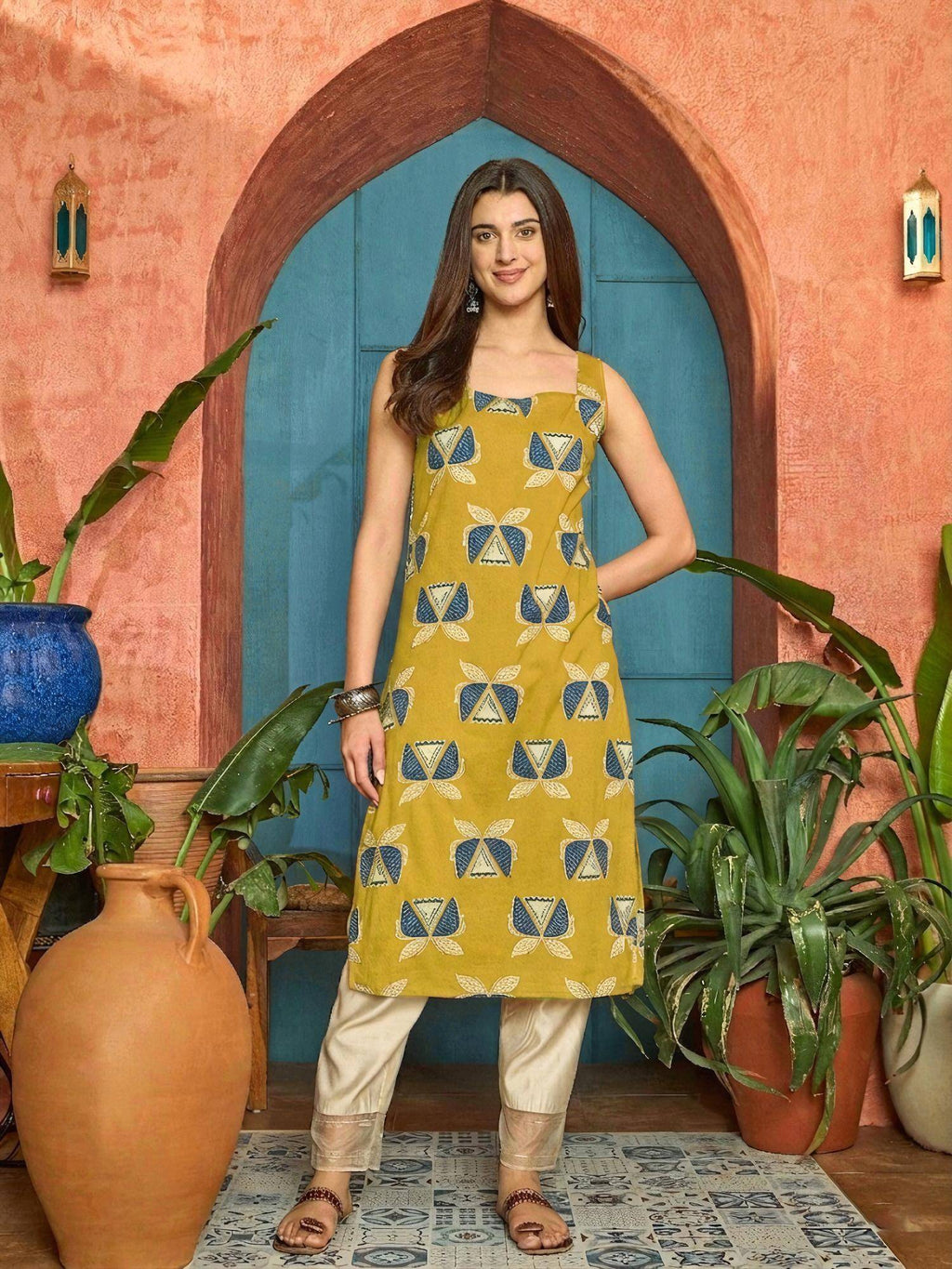 Women's Rust Block Printed Cotton Straight Kurta | U3S - view 15