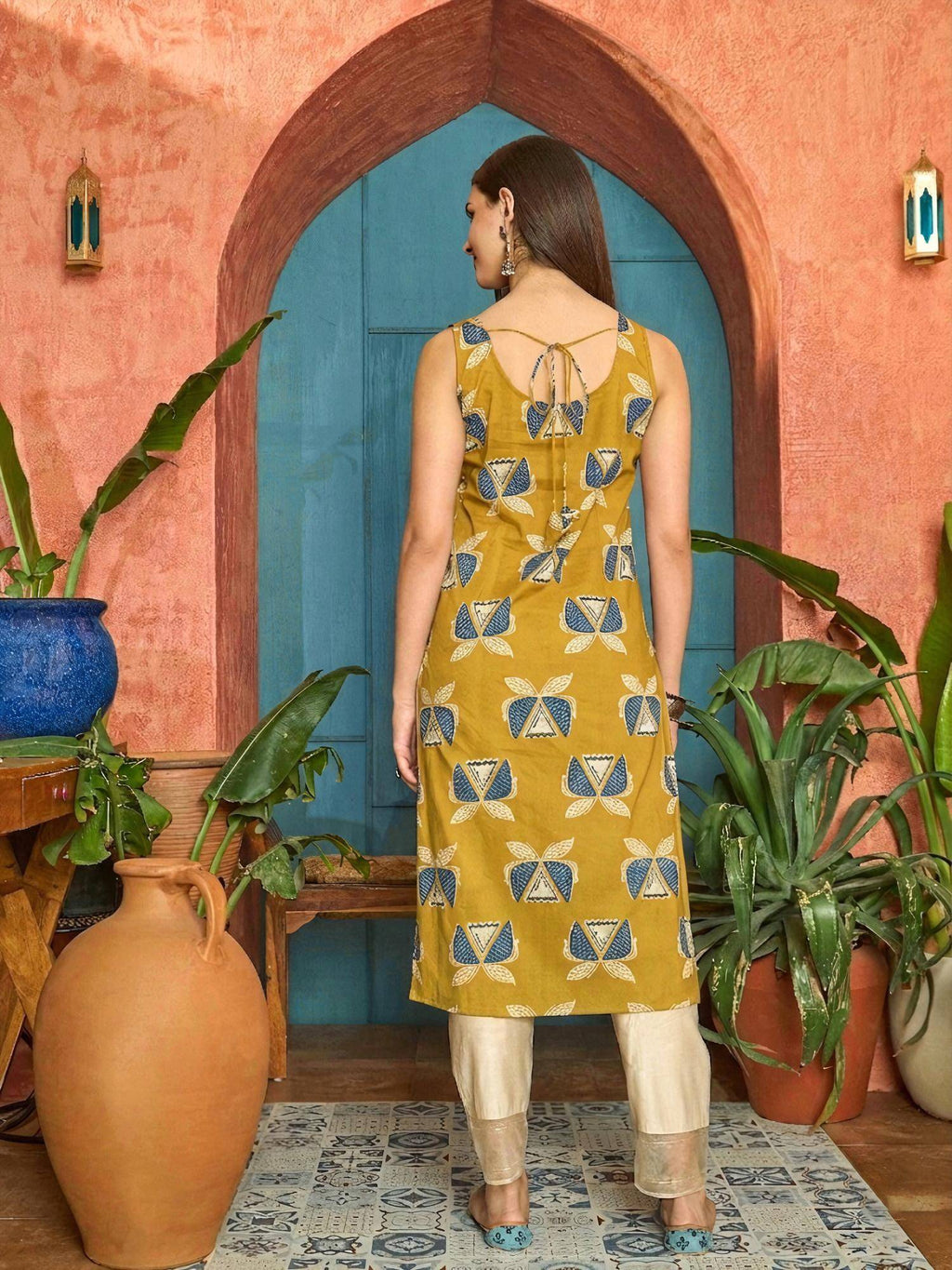Women's Rust Block Printed Cotton Straight Kurta | FY93 - view 9